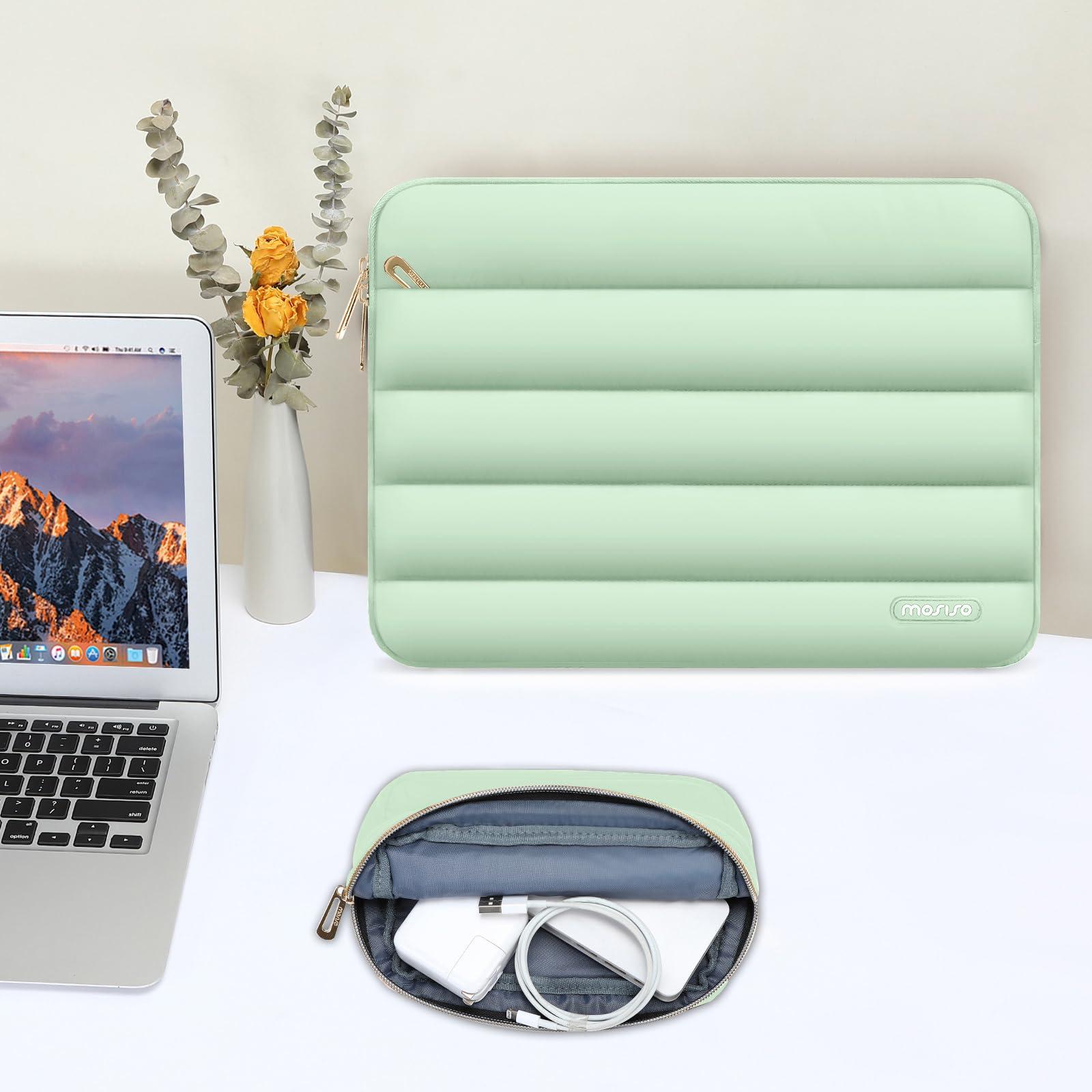 MOSISO MOSISO Compatible with MacBook Pro 14 inch Case 2024-2021 M3 A2918 A2992 M2 A2779 M1 A2442, Plastic Hard Shell&Puffy Horizontal Sleeve Bag with Small Case&Keyboard Cover, Mint Green&Sage Green