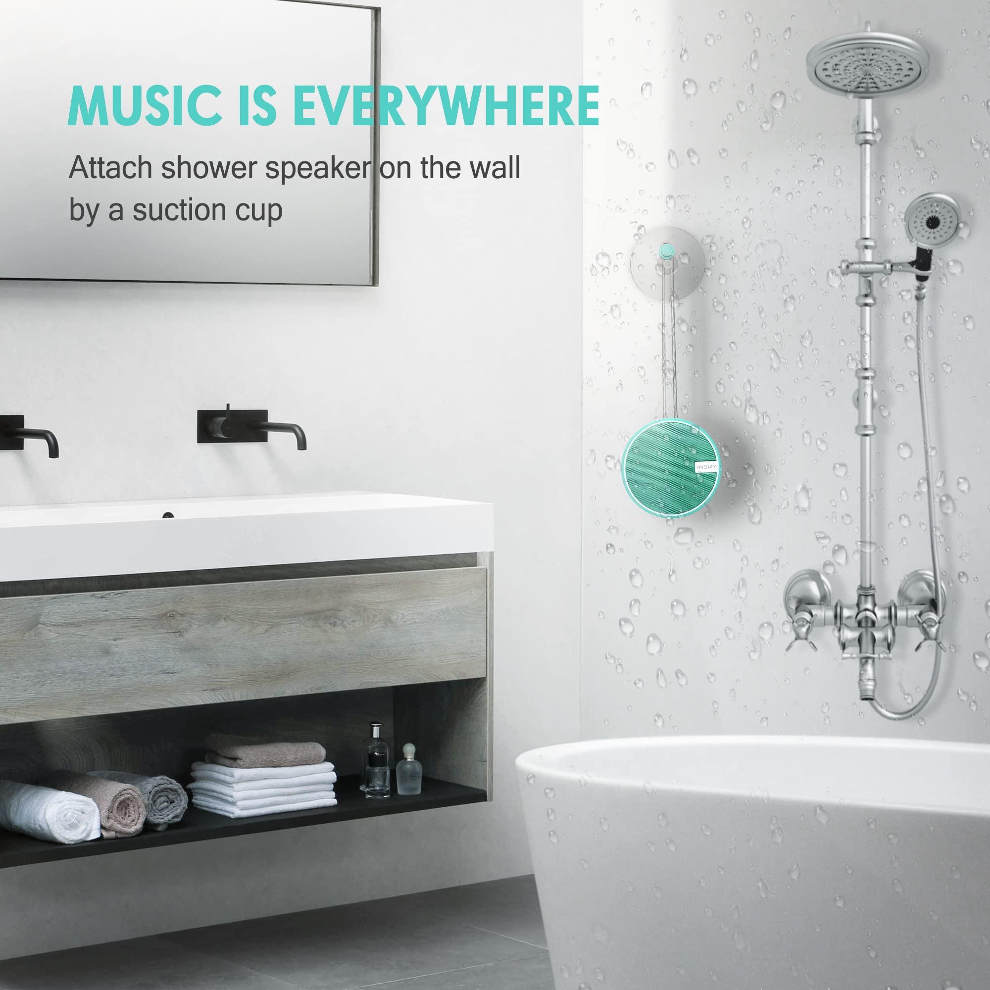 INSMY INSMY C12 IPX7 Waterproof Shower Bluetooth Speaker, Portable Small Speaker, Speakers Bluetooth Wireless Loud Clear Sound Support TF Card Suction Cup for Outdoor Kayak Canoe Beach Gift (Mint)