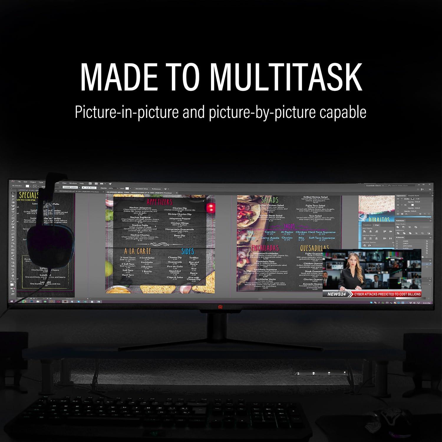 Deco Gear Deco Gear 49" Curved Ultrawide Gaming Monitor | 32:9 | 3840x1080 | 144Hz | 3000:1 | E-LED | 2 HDMI | 2 Display Port