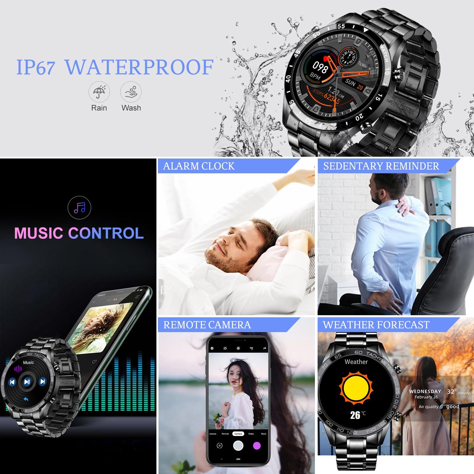 FILIEKEU FILIEKEU Men Smart Watch for Android iOS, Bluetooth Calls Voice Chat with Heart Rate/Sleep Monitor Fitness Tracker, 1.3\" Full Touch Screen IP67 Waterproof Stainless Steel Activity Tracker for Men