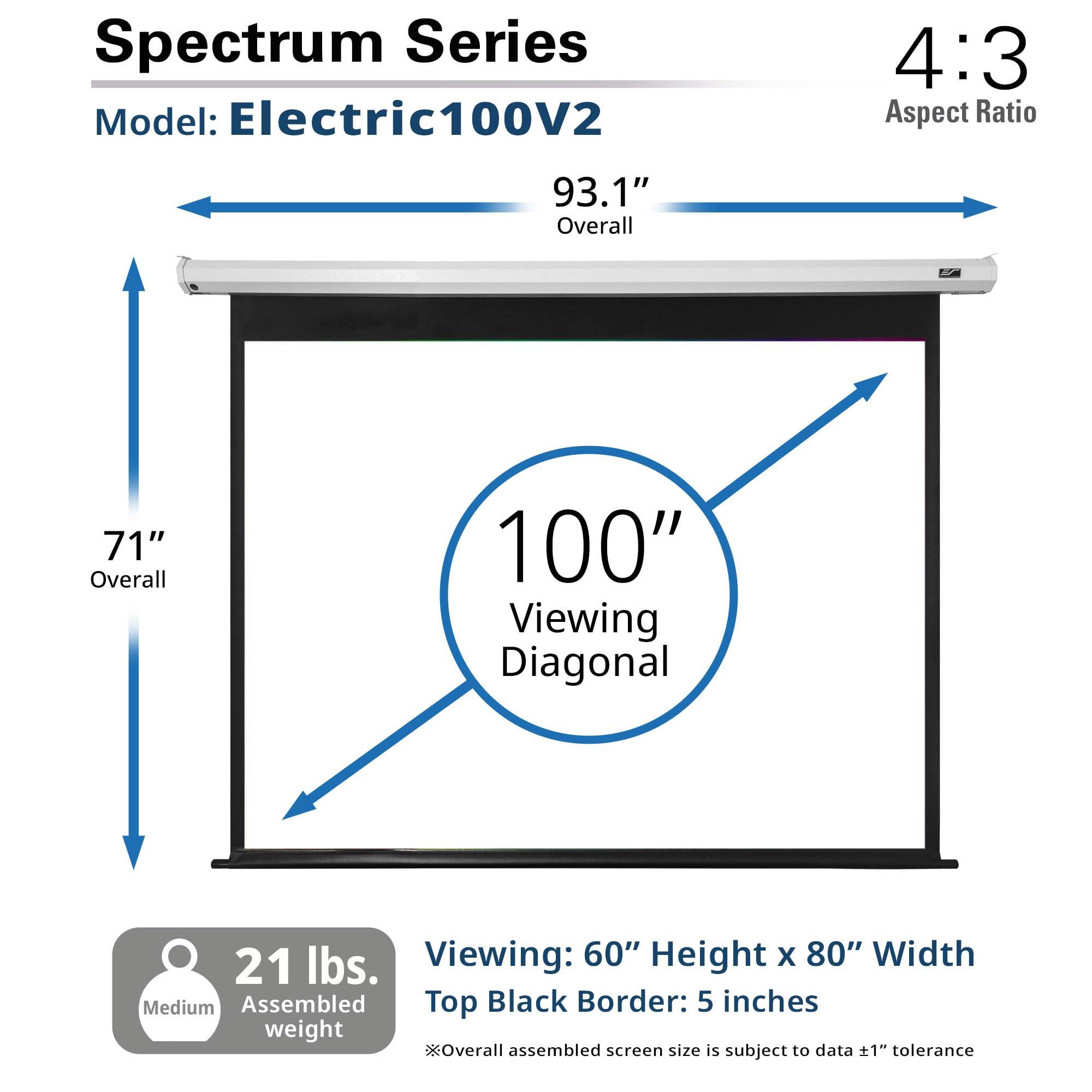 Elite Screens Elite Screens Spectrum RC 1 Remote KIT, 100-INCH Diag 4:3, Motorized Projection Screen Movie Home Theater 4K/8K Ultra HD Ready, ELECTRIC100V2
