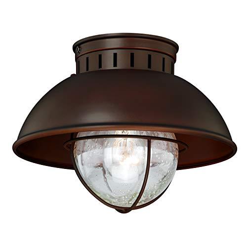 VAXCEL VAXCEL Indoor Outdoor Ceiling Light - Harwich Burnished Bronze and Clear Seeded Glass Semi Flush Mount Light Fixture, Farmhouse, Coastal, Nautical Decor, for Carport, Front Porch, Patio, Entryway