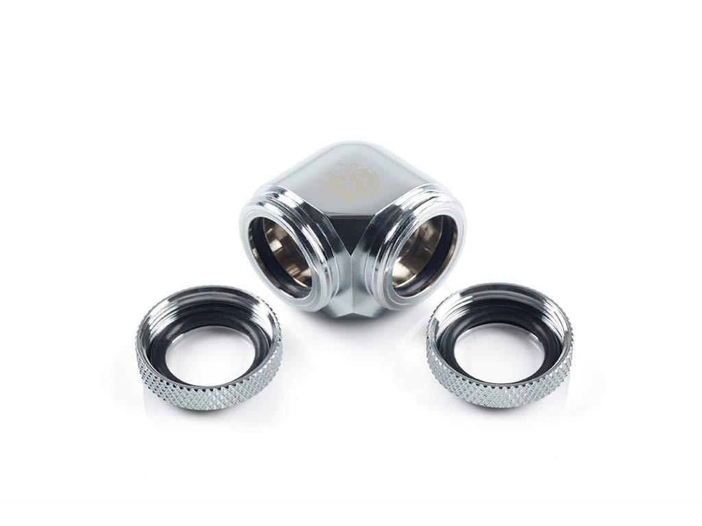 Bitspower Bitspower Dual Enhance Multi-Link Adapter Fitting for 14mm OD Rigid Tubing, 90 Degree Angle, Silver Shining