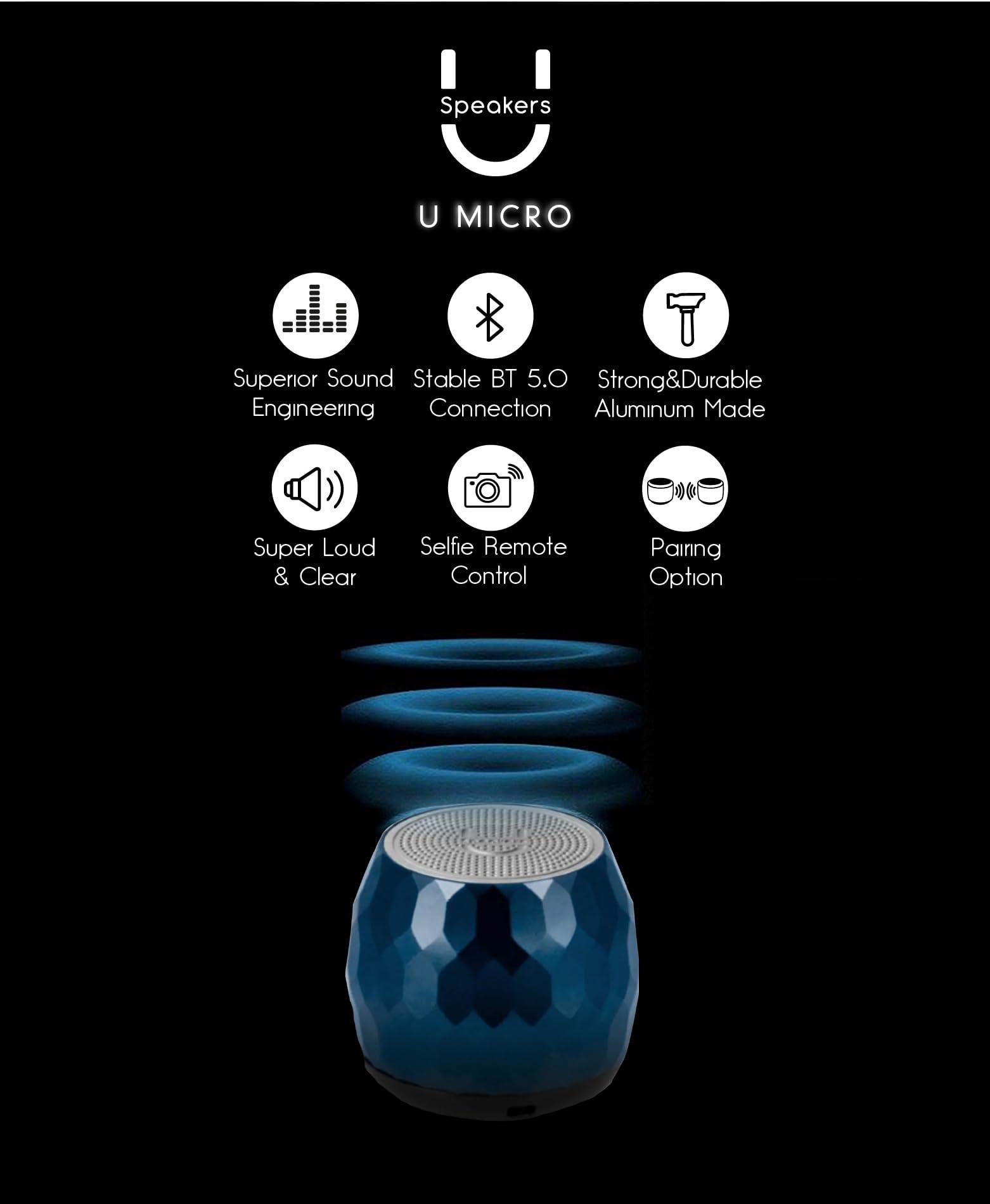 Fashionit Fashionit U Micro Speaker | Stylish Portable Wireless Bluetooth 5.0 with Built-in Mic & Remote Shutter | Perfect Little Speaker for Home, Parties, Travel! Small Device, Rich Sound | Glamorous Midnight