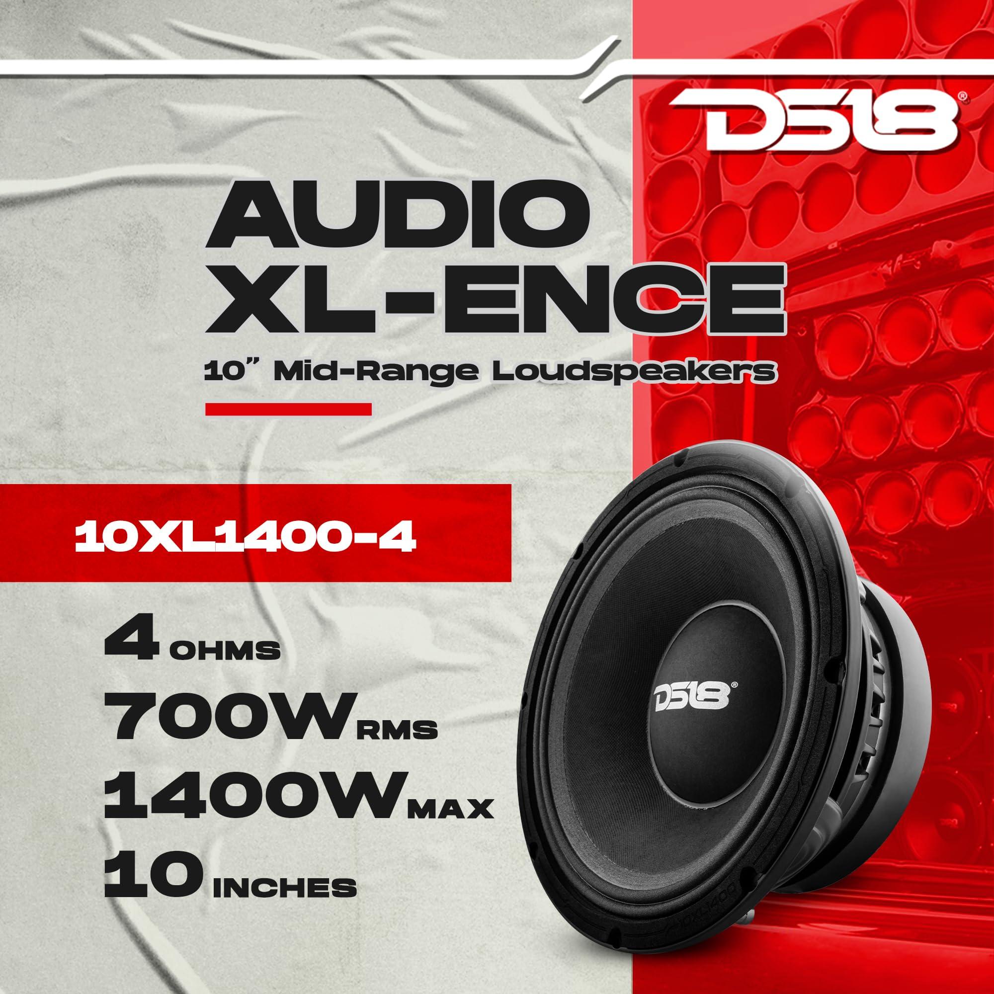 DS18 DS18 10XL1400-4 PRO 10" Mid-Range Loudspeaker 700 Watts Rms 4 Ohm 3.5" Voice Coil Dual Layers for High-Performance Midrange Speaker for Car/Truck Stereo Sound System