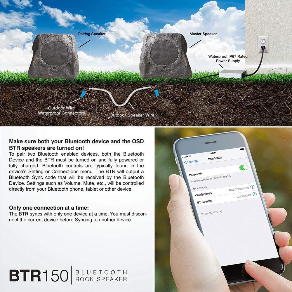 OSD Audio OSD Audio 5.25\" 120W Wireless Bluetooth Outdoor Rock Speaker Weather Resistant, Slate Dark Grey - BTR-150