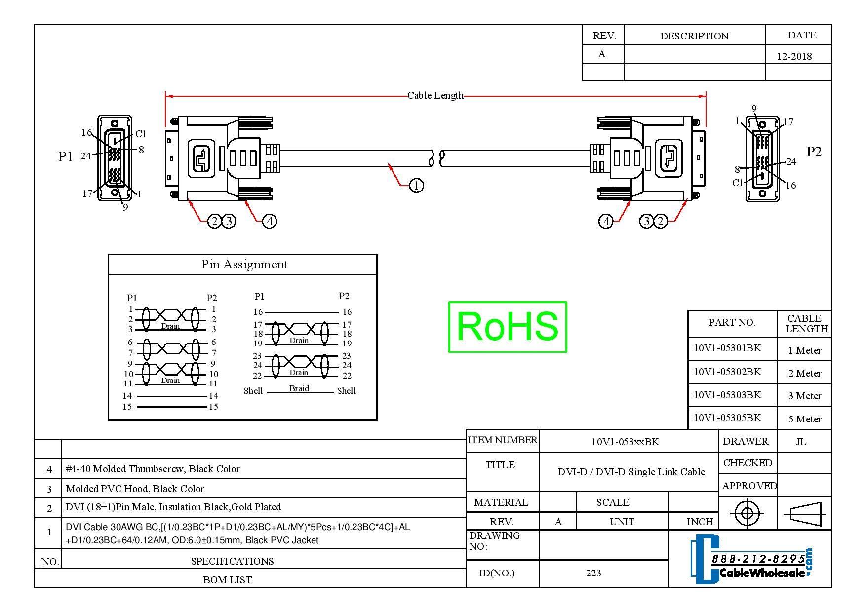CableWholesale DVI-D/Single Link Cable with Ferrite - 2 Meter 6 Foot High-Speed Digital Video Cable for Monitors and Displays