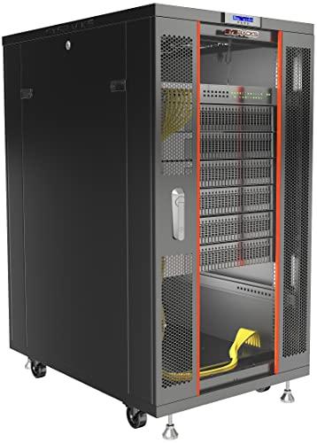 Sysracks Sysracks 22U Server Cabinet 39-inch deep Server Rack Locking Network Cabinet with Thermocontroller, LCD-Screen, 4 Fans, Power Strip, Shelf, Wheels, Dust-Tight Cable Entries and Other Accessories