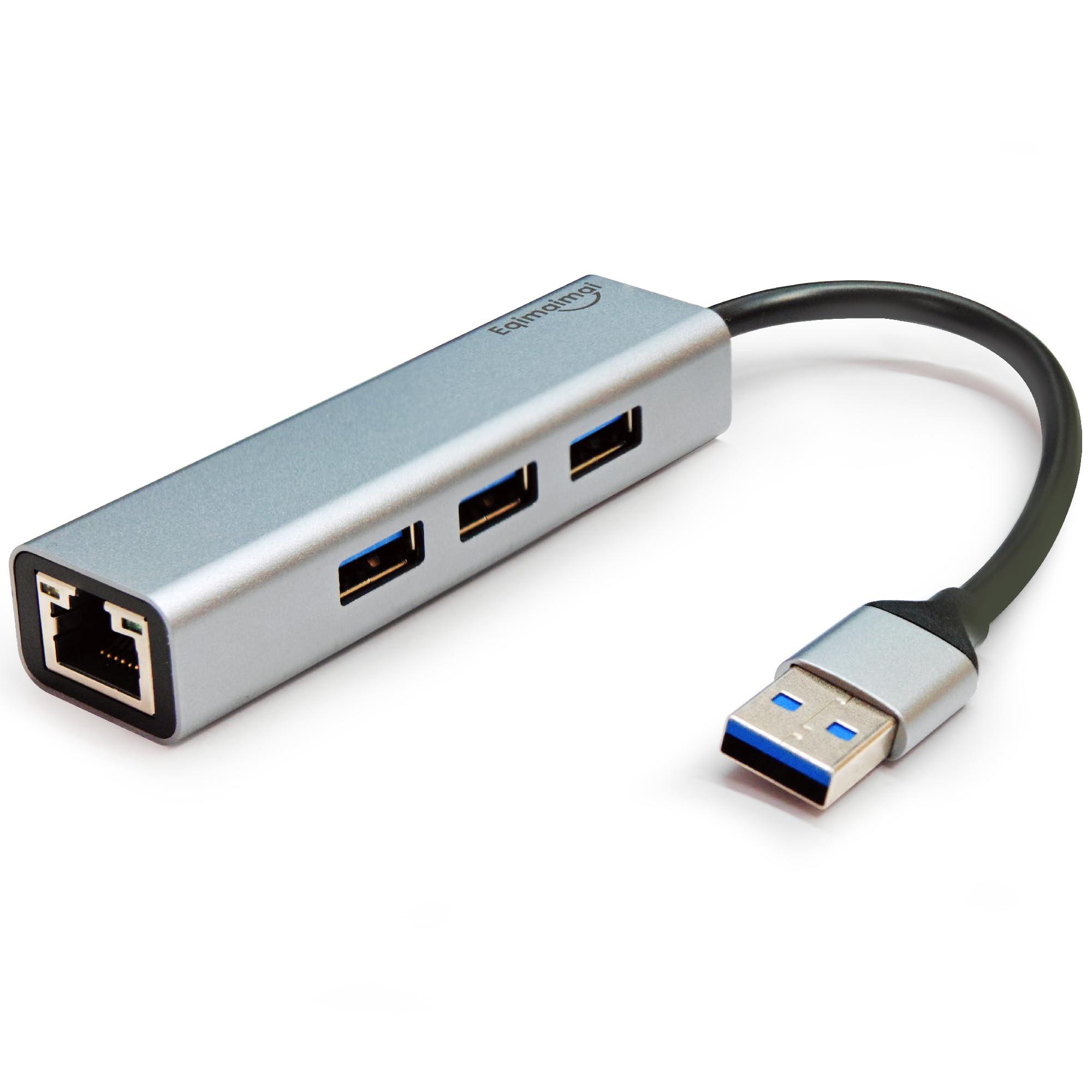eqimaimai USB to Ethernet Adapter,USB Hub with Ethernet,USB 3.0 Hub with RJ45,USB A to Ethernet with USB 3.0 Ports,USB Hub with 1GB RJ45 Ethernet,Compatible with Windows,Mac OS,Linux,and More