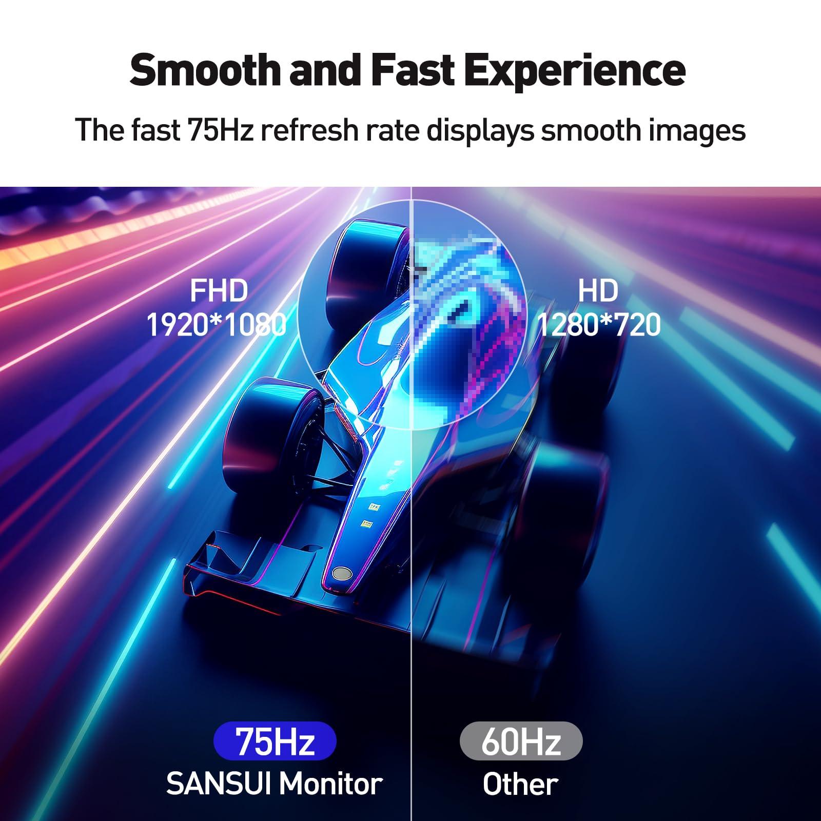 SANSUI SANSUI Monitor 22 Inch IPS 75Hz FHD 1080P HDMI VGA Ports Computer Monitor Ultra-Thin Tilt Adjustable VESA Mount Compatible with Eye Comfort 178 Wide Viewing Angle for Game and Office