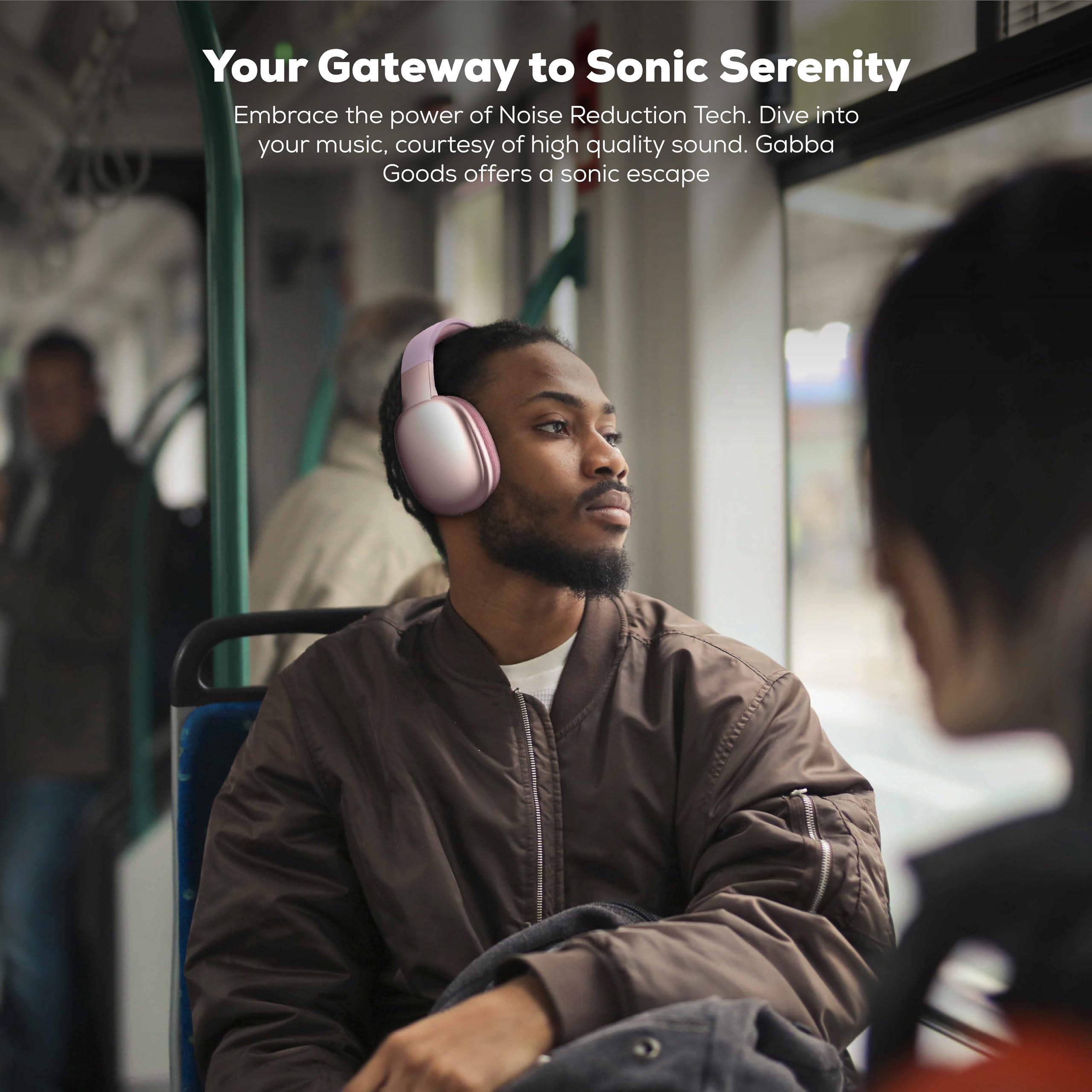 Gabba Goods Gabba Goods Wireless Over Ear Bluetooth Headphones with Microphone - Wireless Headset -Noise Reduction - Bluetooth, Wired,Built in Micro SD for Travel, Home, Work TV,PC,Gaming,Cellphone (Pink)