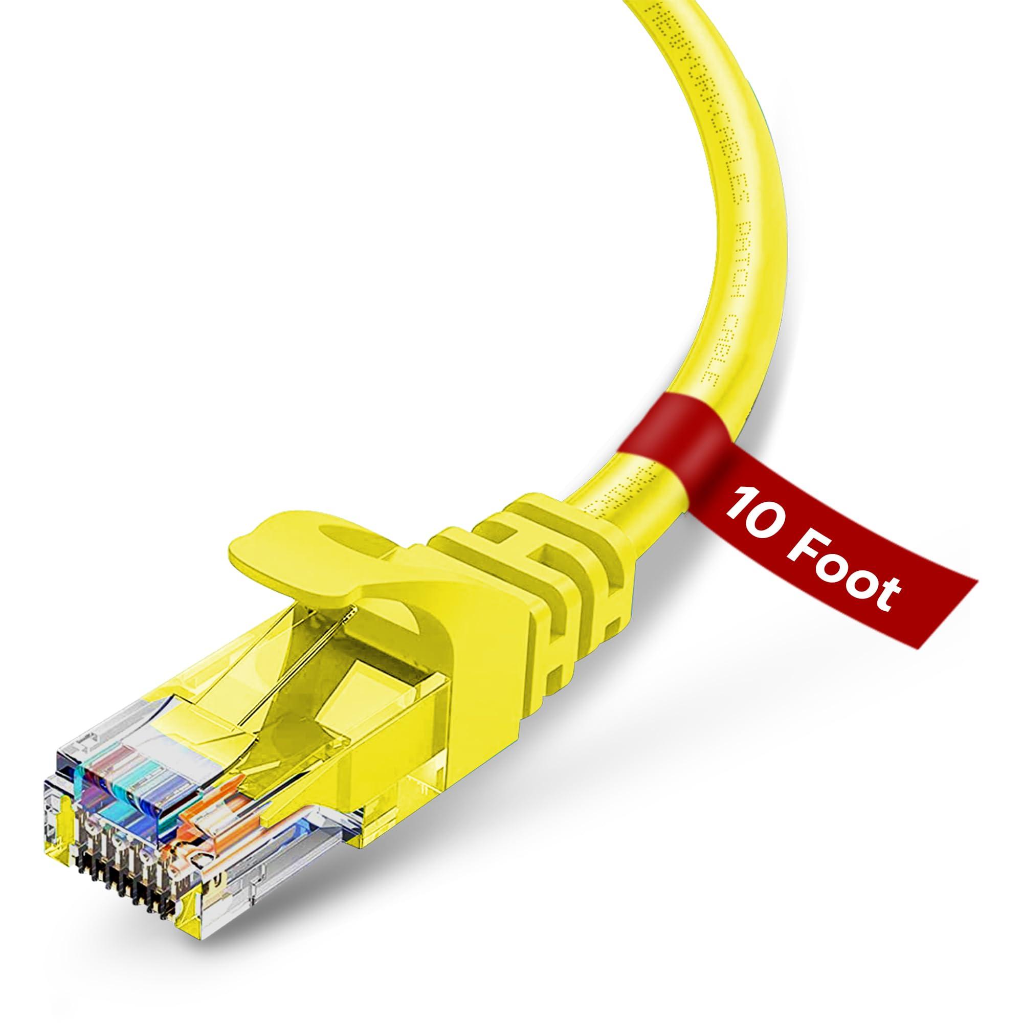 NewYork Cables NewYork Cables Cat6 Ethernet Patch Cable 10 ft (1 Pack), Snagless Cat6 Patch Cables for Data Centers, 10Gbps, 550Mhz Ethernet Cord, Bare Copper Network Patch Cables for Home and Enterprise -Yellow