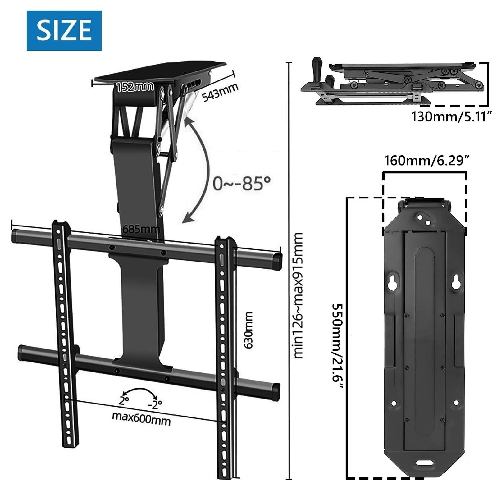 YUZDNM YUZDNM Ceiling TV Mount Bracket - Fits 32-70 Inch TVs Motorized TV Stand, Hidden Drop Down TV Lift, Telescopic Electric TV Lift with Auto Lifting, 0-85 Flip Down, Motorized Ceiling TV Mount