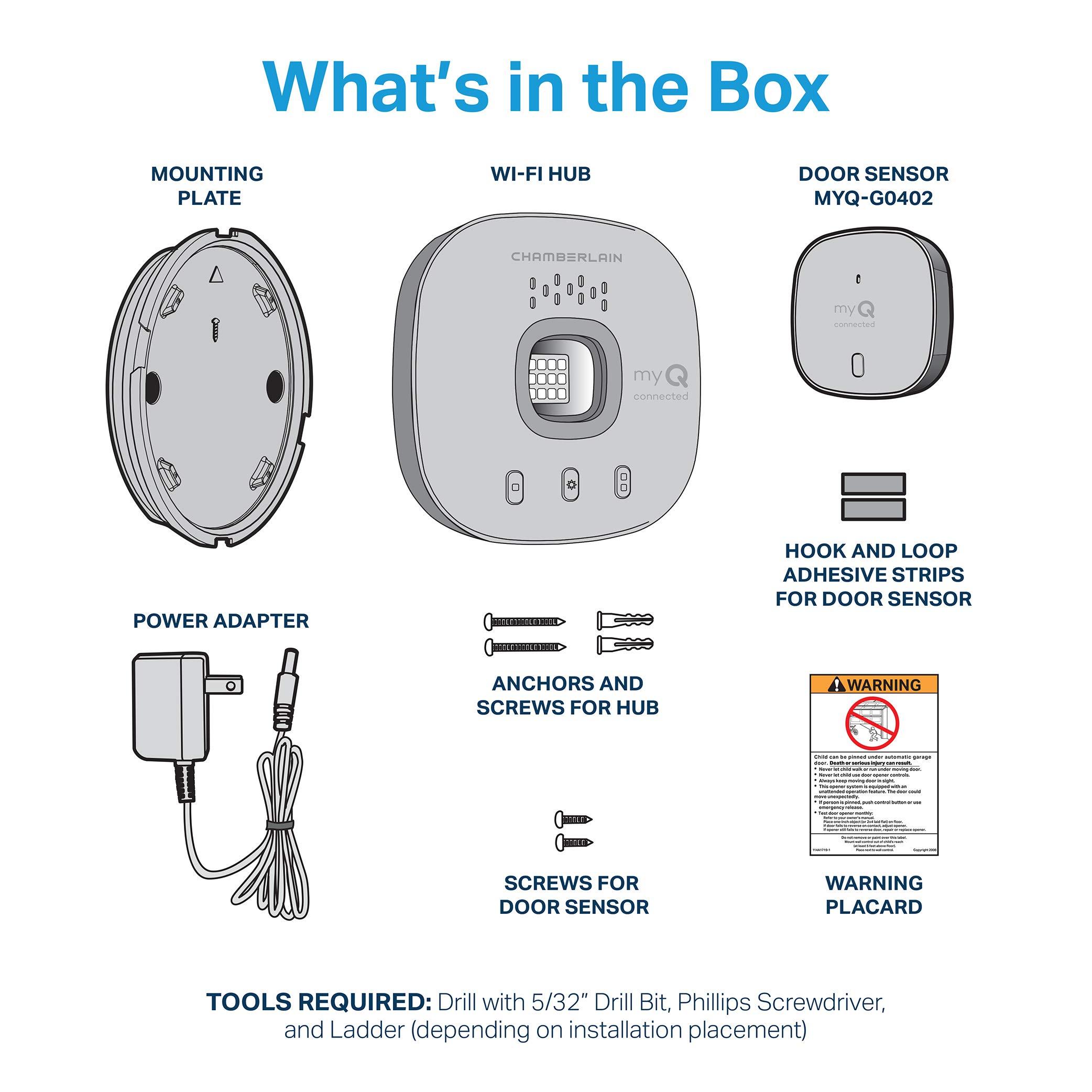 CHAMBERLAIN CHAMBERLAIN Smart Garage Control - Wireless Garage Hub and Sensor with Wifi & Bluetooth - Smartphone Controlled, myQ-G0401-ES, White
