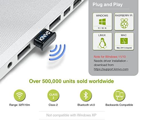 Kinivo Kinivo USB Bluetooth Adapter for PC BTD400 (Bluetooth 4.0 Dongle Receiver, Low Energy) - Compatible with Windows 11/10/8.1/8, Raspberry Pi, Linux, Laptop & Headphones