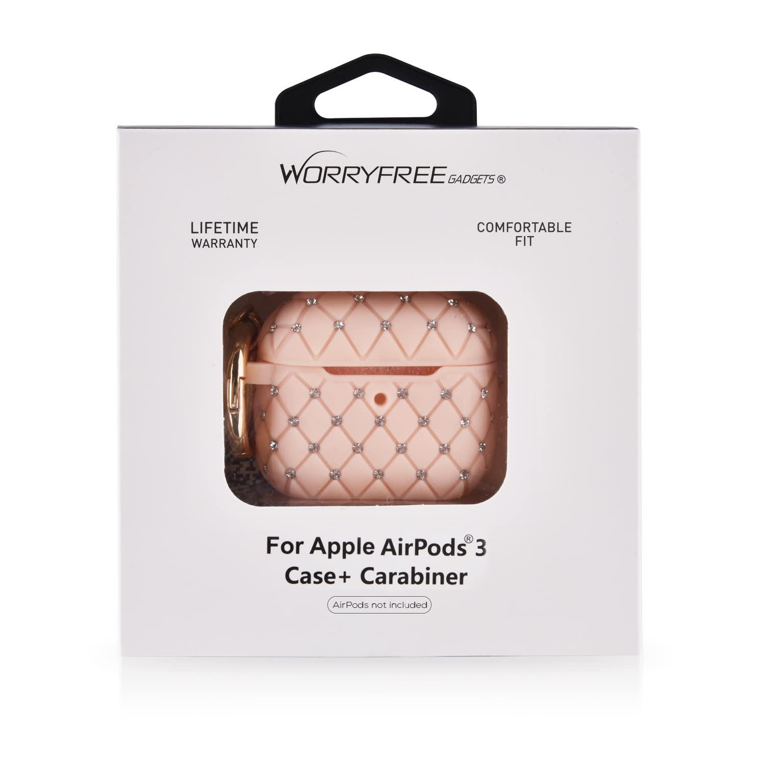 WorryFree Gadgets Worryfree Gadgets Case Compatible with AirPods 3 Case Generation 3 Bling Rhinestone Cover for Women TPU Protective Shockproof Case with Keychain for AirPod 3 Charging Case, Pink