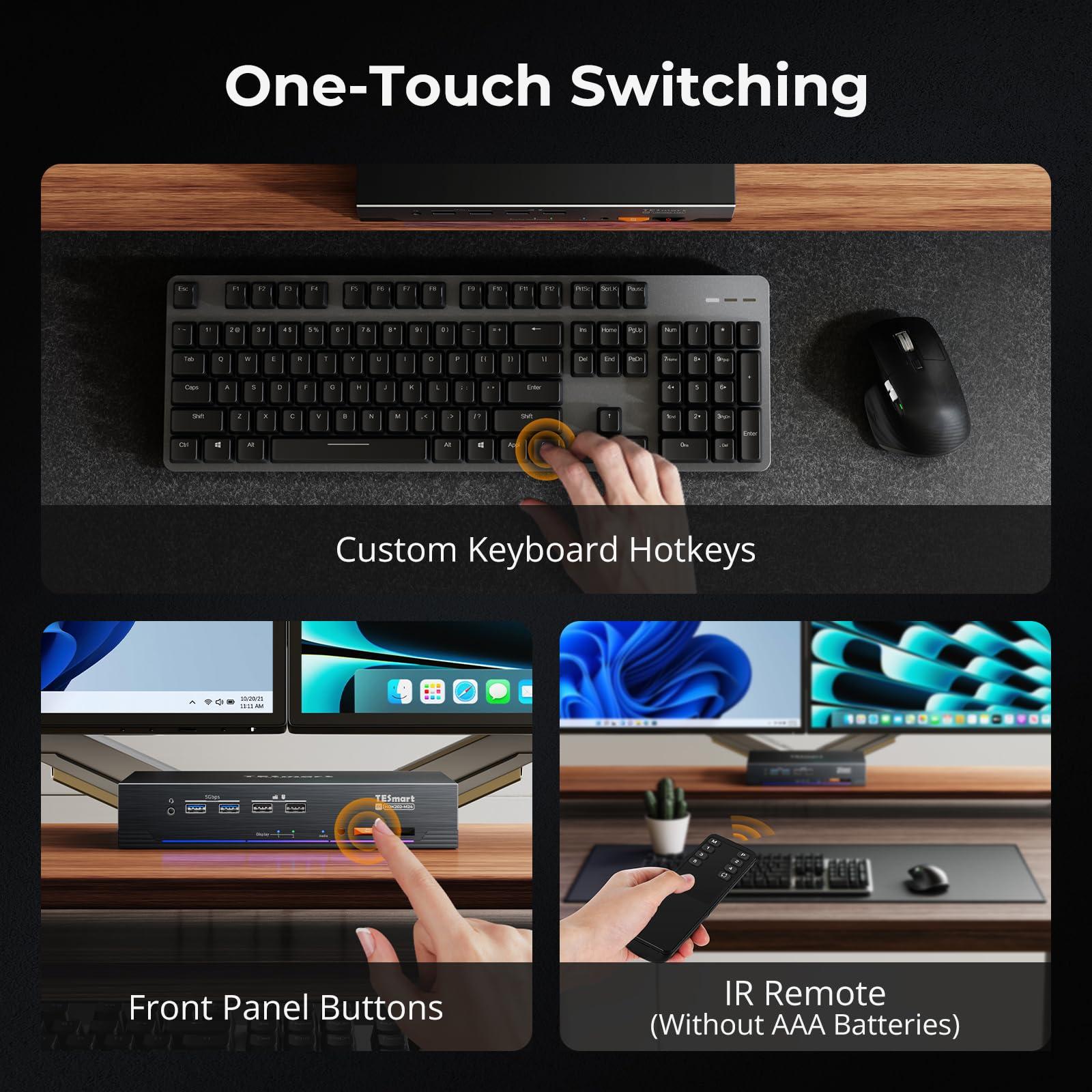 TESmart TESmart 4K@144Hz Displayport + HDMI KVM Switch Dual Monitor USB 3.0, HDMI 2.1 & DP 1.4 KVM Switch 2 Monitors 2 Computers 8K@60Hz for Gaming, Support EDID, Gigabit Network, VRR, All Input Cables