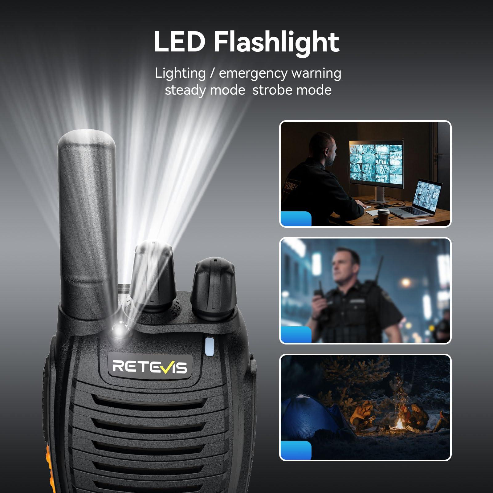 Retevis Case of 6,Retevis H-777 Walkie Talkies for Adults Long Range, Rechargeable Two-Way Radios,with 6-Way Multi Unit Charger,Flashlight Handheld Business 2 Way Radios