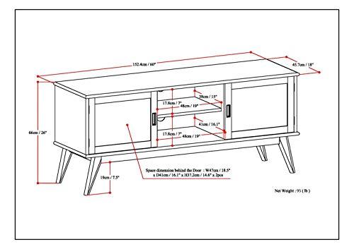 SIMPLIHOME SIMPLIHOME Draper SOLID HARDWOOD 60 Inch Wide Mid Century Modern Low TV Media Stand in Black for TVs up to 65 Inches, For the Living Room and Entertainment Center