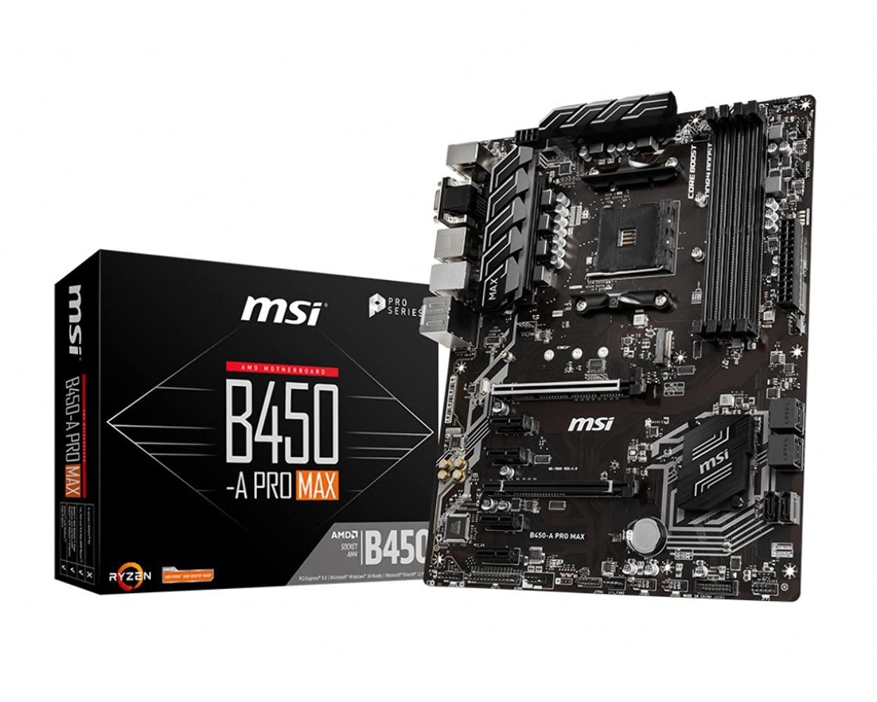 MSI MSI ProSeries AMD Ryzen 2ND and 3rd Gen AM4 M.2 USB 3 DDR4 D-Sub DVI HDMI Crossfire ATX Motherboard (B450-A Pro Max) (B450APROMAX)