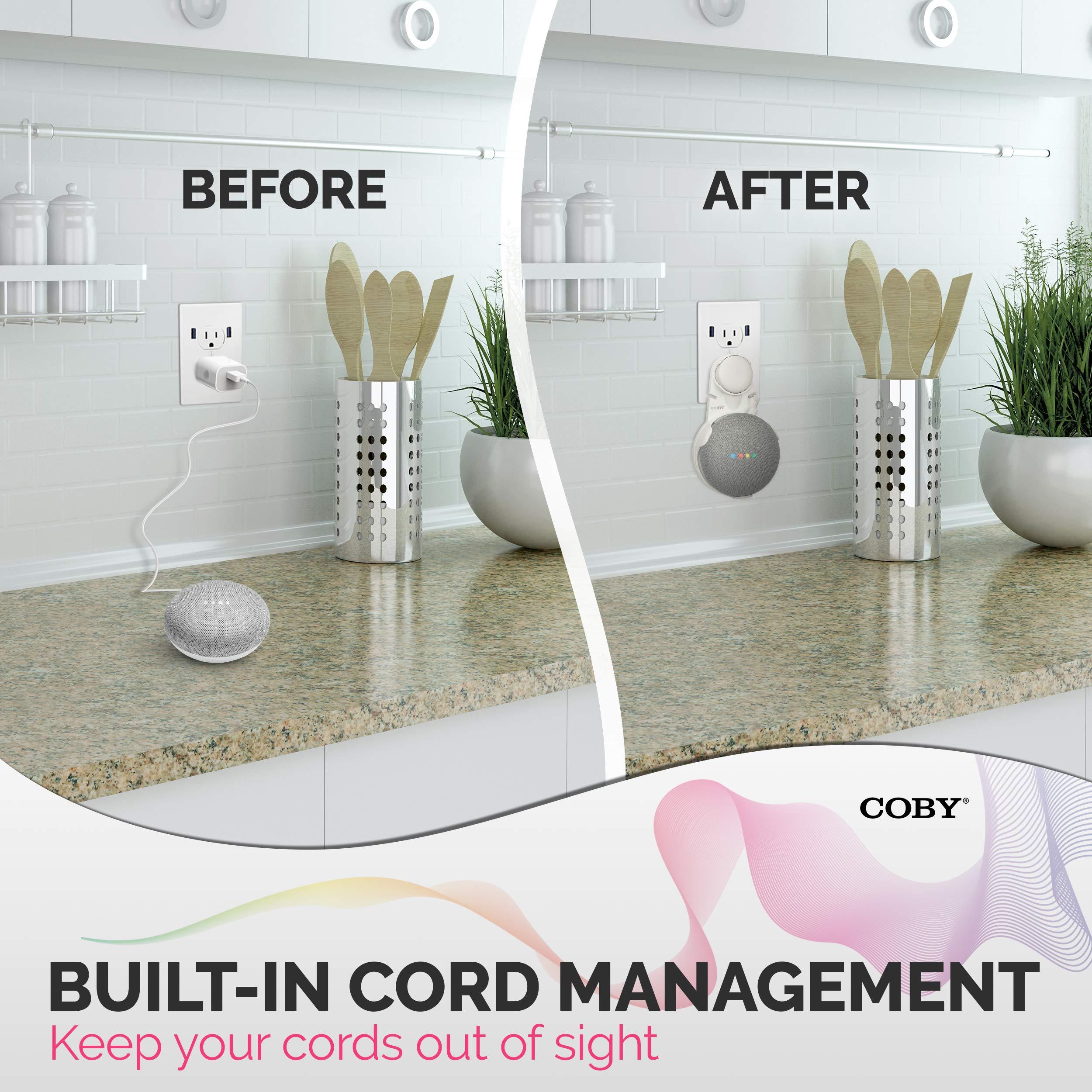 Coby Coby Wall Outlet Mount Holder for Google Home Mini, Smart Speaker Device Accessory with Cable Cord Plug Management - White