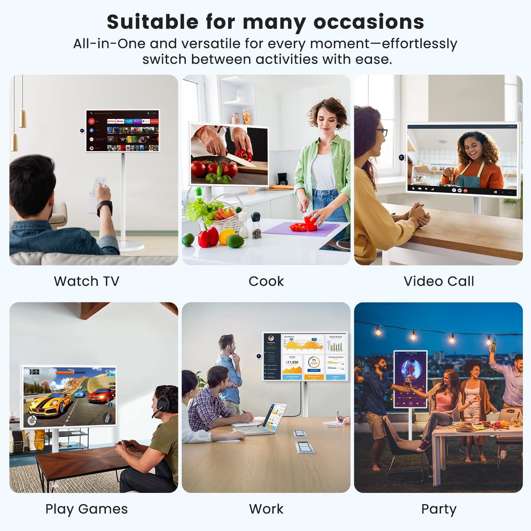 BIGASUO BIGASUO 32-Inch Portable Smart Screen 1080p Portable Monitor with Rotatable Touch Screen, 8G RAM+128G Storage, Android 13 OS, Built-in Battery(4-6H), Rolling TV on Wheels, Remote Control