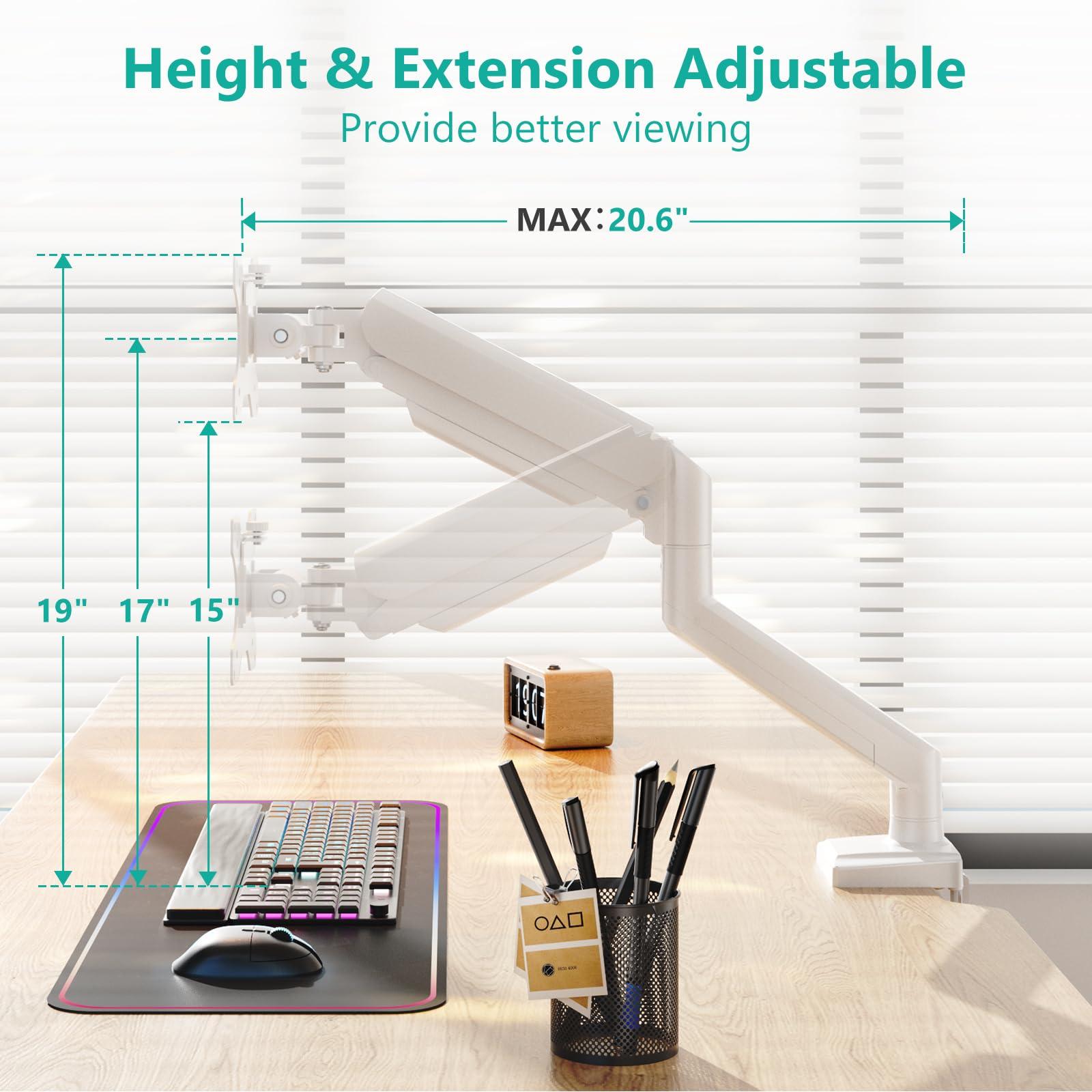 WALI WALI Single Monitor Arm Mount Stand, Adjustable Gas Spring Arm Monitor Mount for Display up to 32 Inch,19.8lbs Capacity (GSMP001W), White
