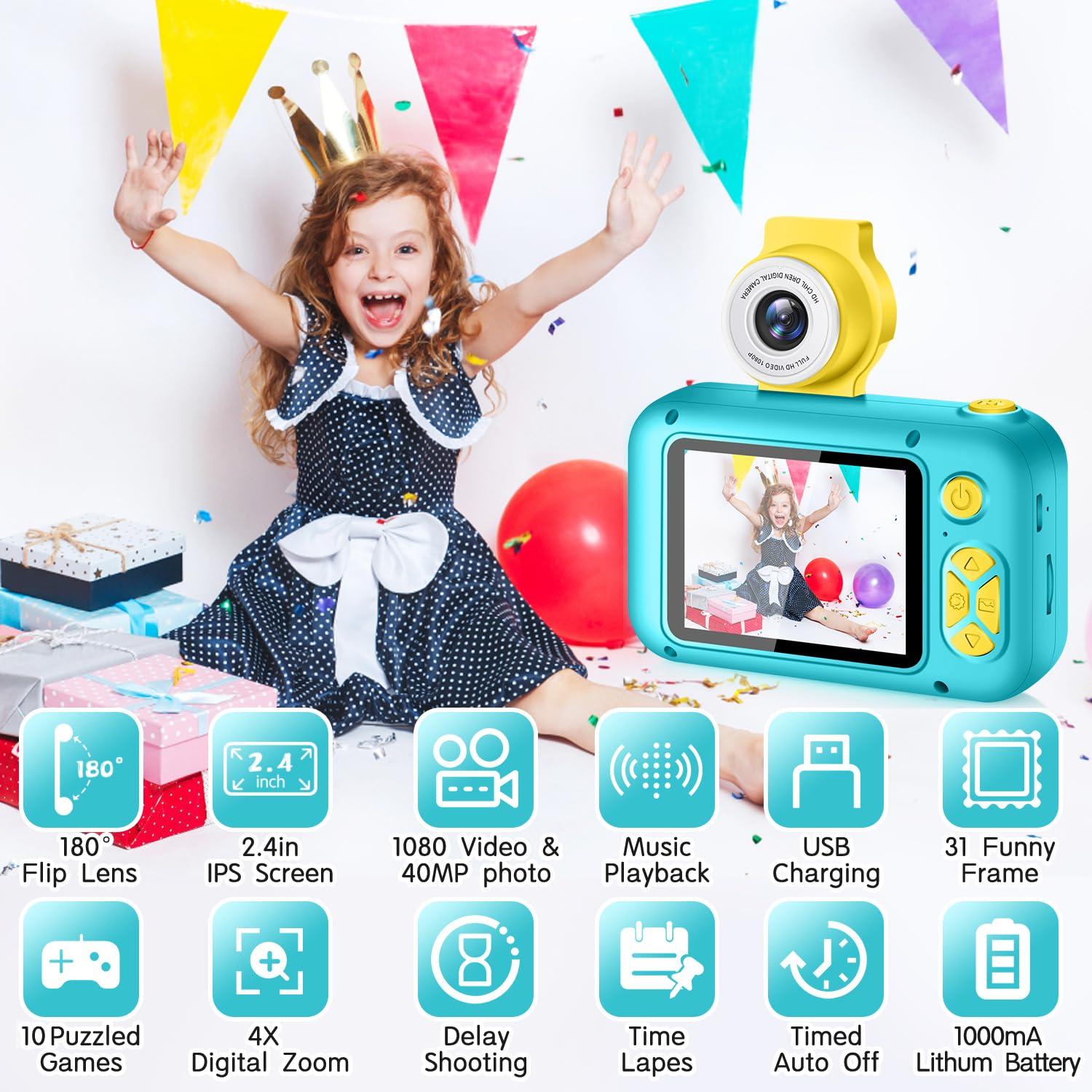 ARNSSIEN ARNSSIEN Kids Camera, Toddler Kid Digital Camera with 180Flip Lens & 2.4in IPS Screen, Birthday Festival Gifts Present Toy for 4 5 6 7 8 9 10 11 Year Old Girls/Boys, 32 GB Card Included, X101