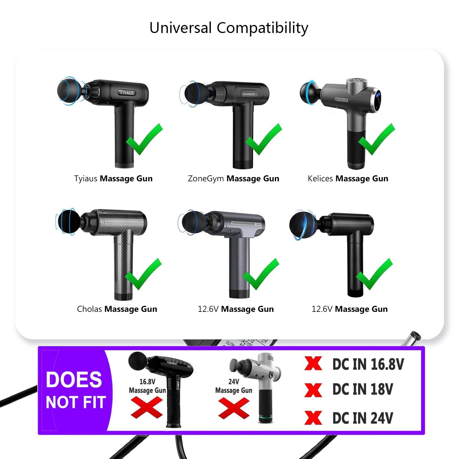 STQYKJ 12.6V 0.5A 1A DC Massage Gun Power Adapter Compatible with Cholas KZD02, Tyiaus, Jam Gym, Helices, Headnote, Fantasy, ORIbox, Olski, Fylina, Valano J01, Sylphim,Neprock,Aquapro Charger Power Cord