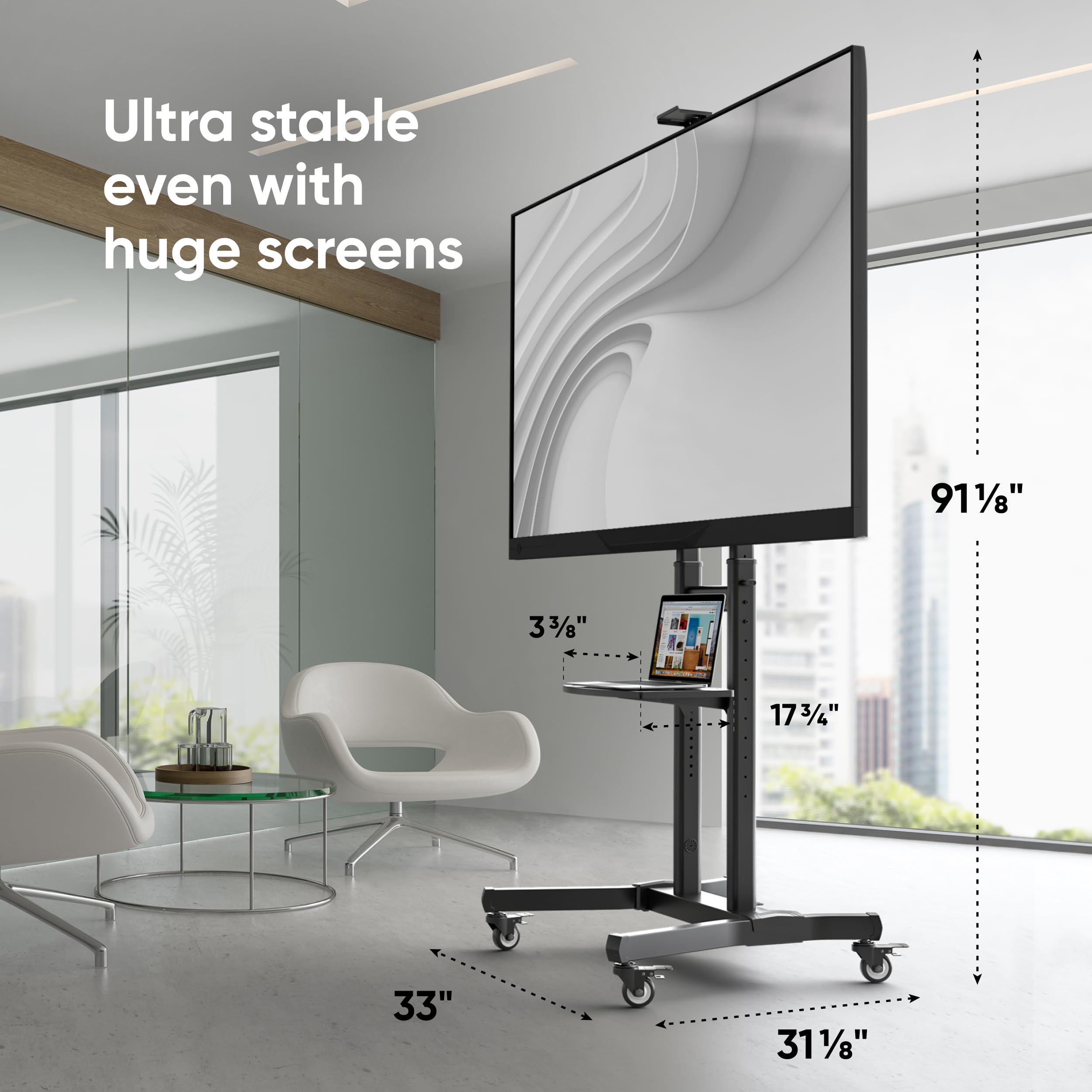 ONKRON ONKRON Mobile TV Stand for 50-90 Inch TVs up to 198.4 lbs, Tilting & Height Adjustable TV Portable Stand with Wheels, max VESA 800x600, Mobile TV Cart Rolling TV Stand with Shelf Black