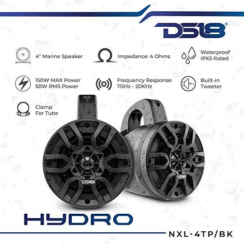 DS18 DS18 Hydro NXL-4TP/BK Black Marine Tower Speaker 4\", 2-Way, 150W Max, 50W RMS, 100% UV Stable, IPX5 Marine, 4 Ohms - for All Elements, UTV, ATV & Jeeps (Pair)