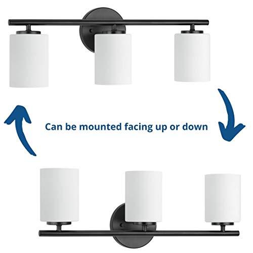 Progress Lighting Replay Collection 3-Light Etched Glass Modern Bath Vanity Light Textured Black
