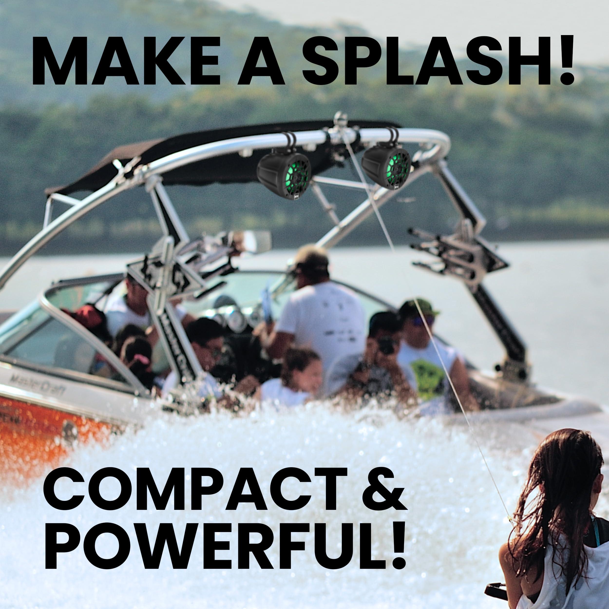 BOSS Audio Systems BOSS Audio Systems MPWT50RGB ATV UTV Marine Boat 5.25 Inch Stereo Wake Tower Speakers Full Range, 2 Way, IPX6 Weatherproof, Multi-Color Illumination, 500 Watts Per Pair, Golf Cart Compatible