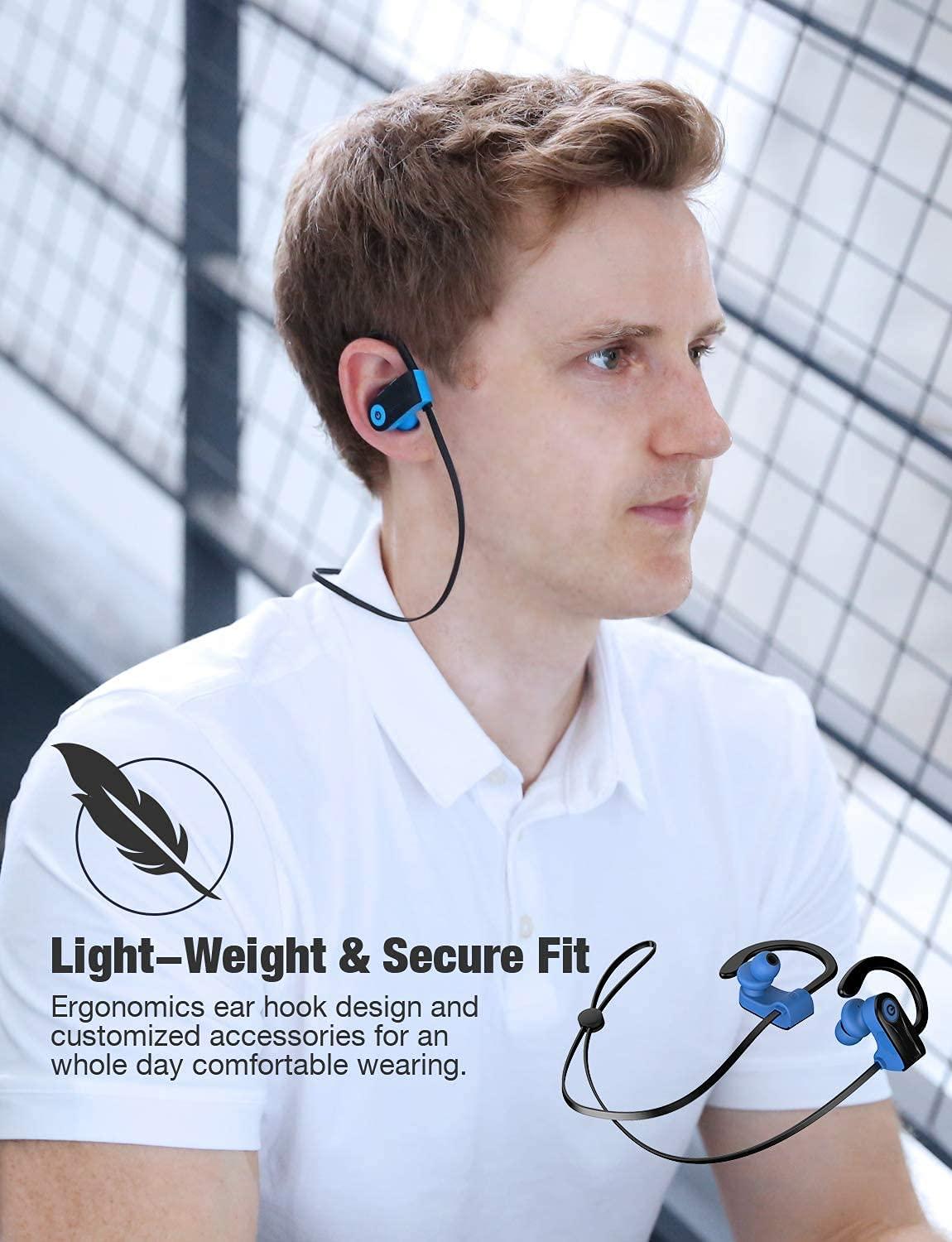 Otium Bluetooth Headphones, Otium Wireless Sports Earbuds, Waterproof IPX7 w/Mic, HD Stereo in-Ear Earphones, Case, Fast Pairing, Gym Running Workout, 10 Hrs Battery Noise Cancelling Headsets