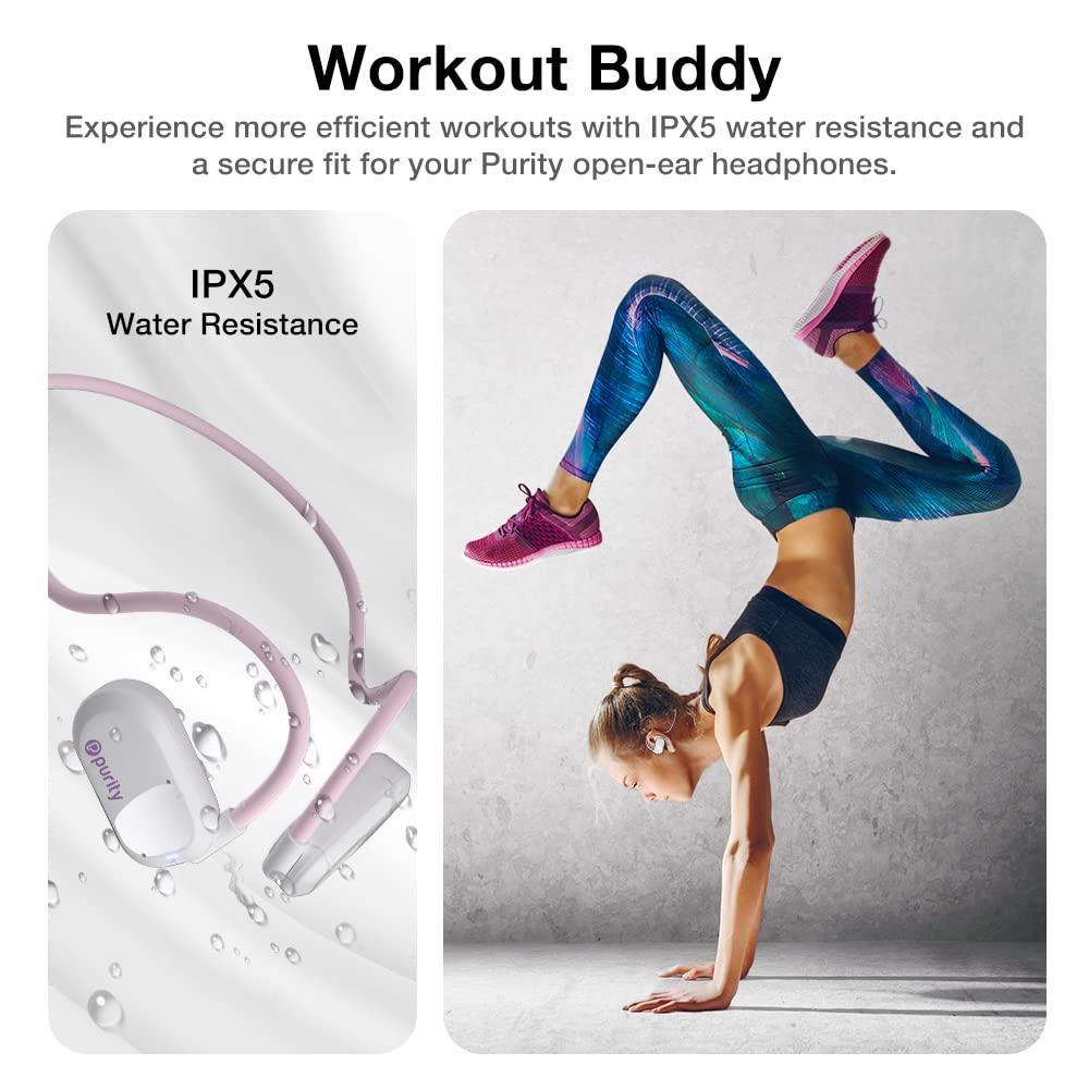 Purity Purity Air Open Ear Headphones - True Air Conduction Wireless Bluetooth Open Ear Earbuds with Dual Mic for iPhone/Android - Secured Long Wearing Comfort, Sports Sweat Resistant (White/Lilac)