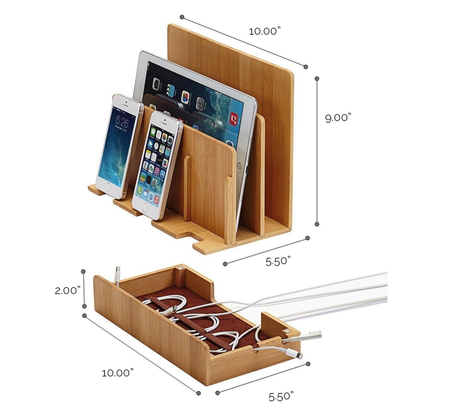 Great Useful Stuff Great Useful Stuff G.U.S. Multi-Device Charging Station Dock & Organizer - Multiple Finishes Available. for Laptops, Tablets, and Phones - Strong Build, Eco-Friendly Bamboo