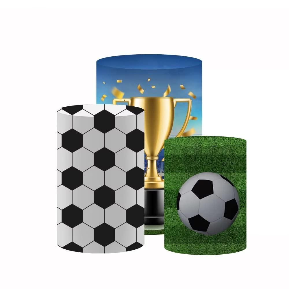 HISDH HISDH NO182 Sports Soccer Pedestal Cover for Birthday Party Babyshower Decoration Cylinder Cover Soccer Photography Plinth Cover Baptism Communion Props Dia40 H90 Pattern A