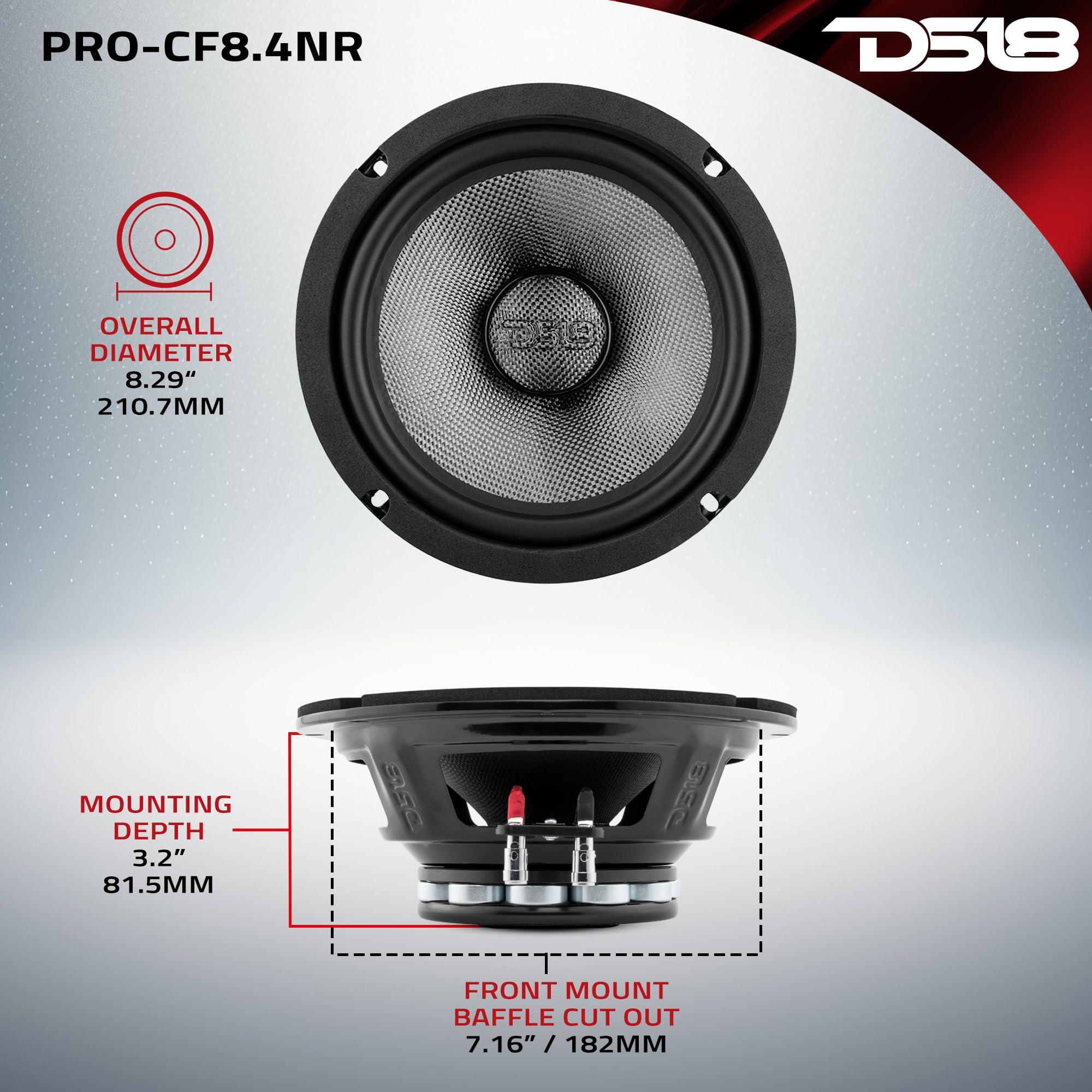 DS18 DS18 PRO-CF8.4NR 8 Inches Water Resistant Loudspeaker - Mid-Bass Carbon Fiber Cone and Neodymium Rings Magnet 600 Watts 4-Ohms - Ideal for Motorcycle & Motorsports (1 Speaker)