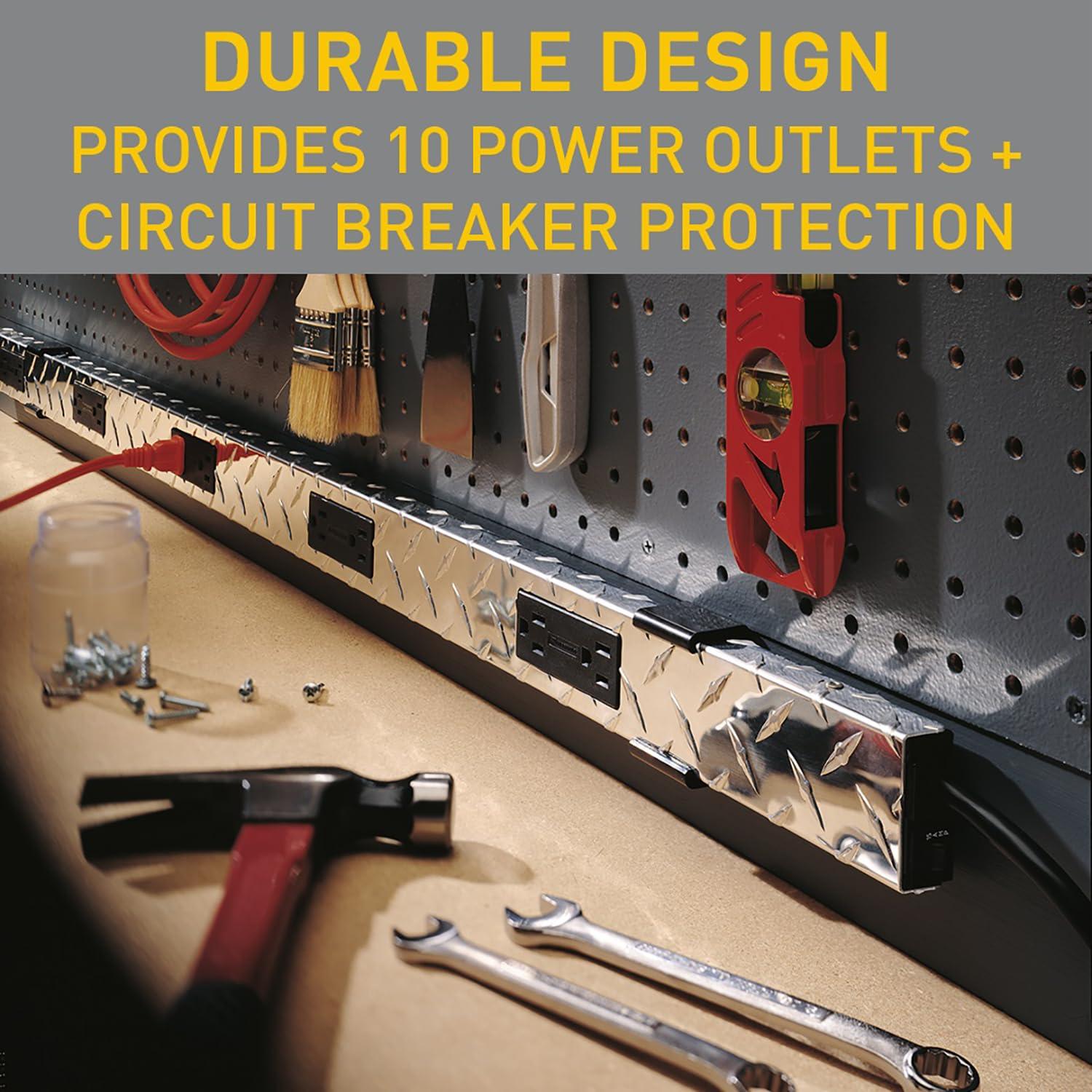 Legrand Legrand - Wiremold Power Strip, 10 Outlet Wall Mount Power Strip, Under Counter Power Strip, 4 Foot Wiremold Power Pole with Diamond Plate Power Strip Garage, PM48TC