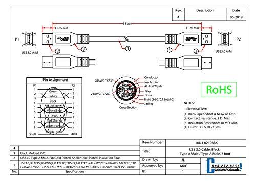 CableWholesale CableWholesale 6 feet USB 3.0 Cable, Black, Type A Male/Type A Male Plug, A Male/Male Super Speed USB Cable, Data Transfer Cable USB 3, Type A Male to Type A Male Cable
