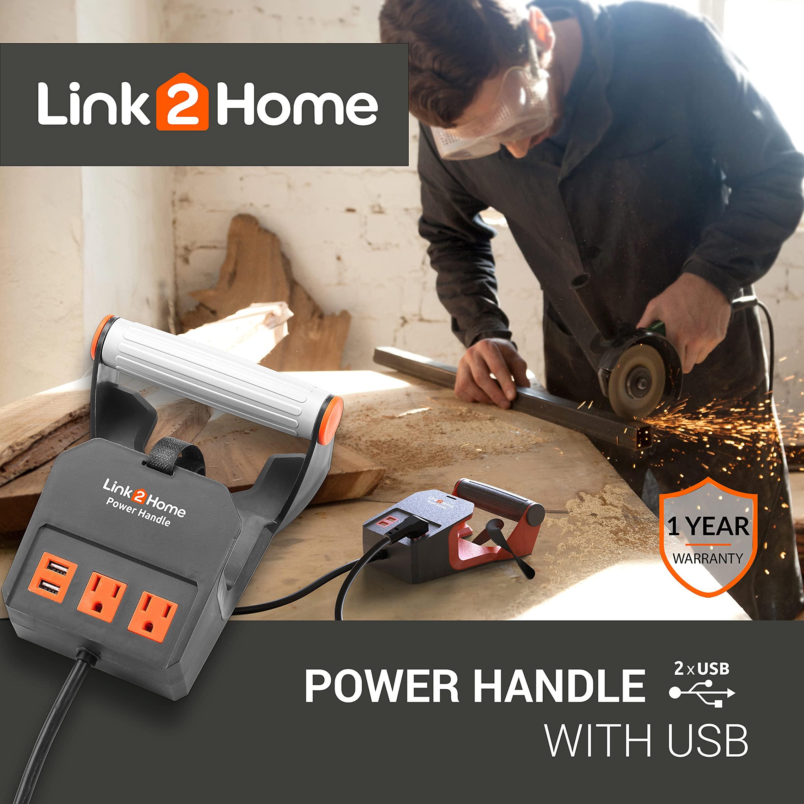 Link2Home Link2Home 20 Ft. Power Handle Extension Cord W/ 2 Outlets & 2 USB Ports - Wall Bracket & Hardware Included