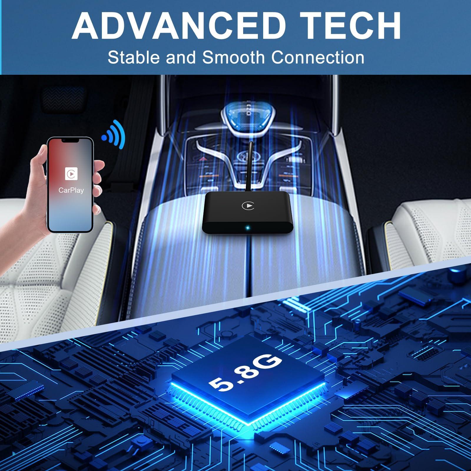 Uniytriox CarPlay Wireless Adapter, Converts Factory Wired CarPlay to Wireless, 2024 Upgrade Wireless Carplay Adapter for Cars from 2015 & iPhone iOS 10+