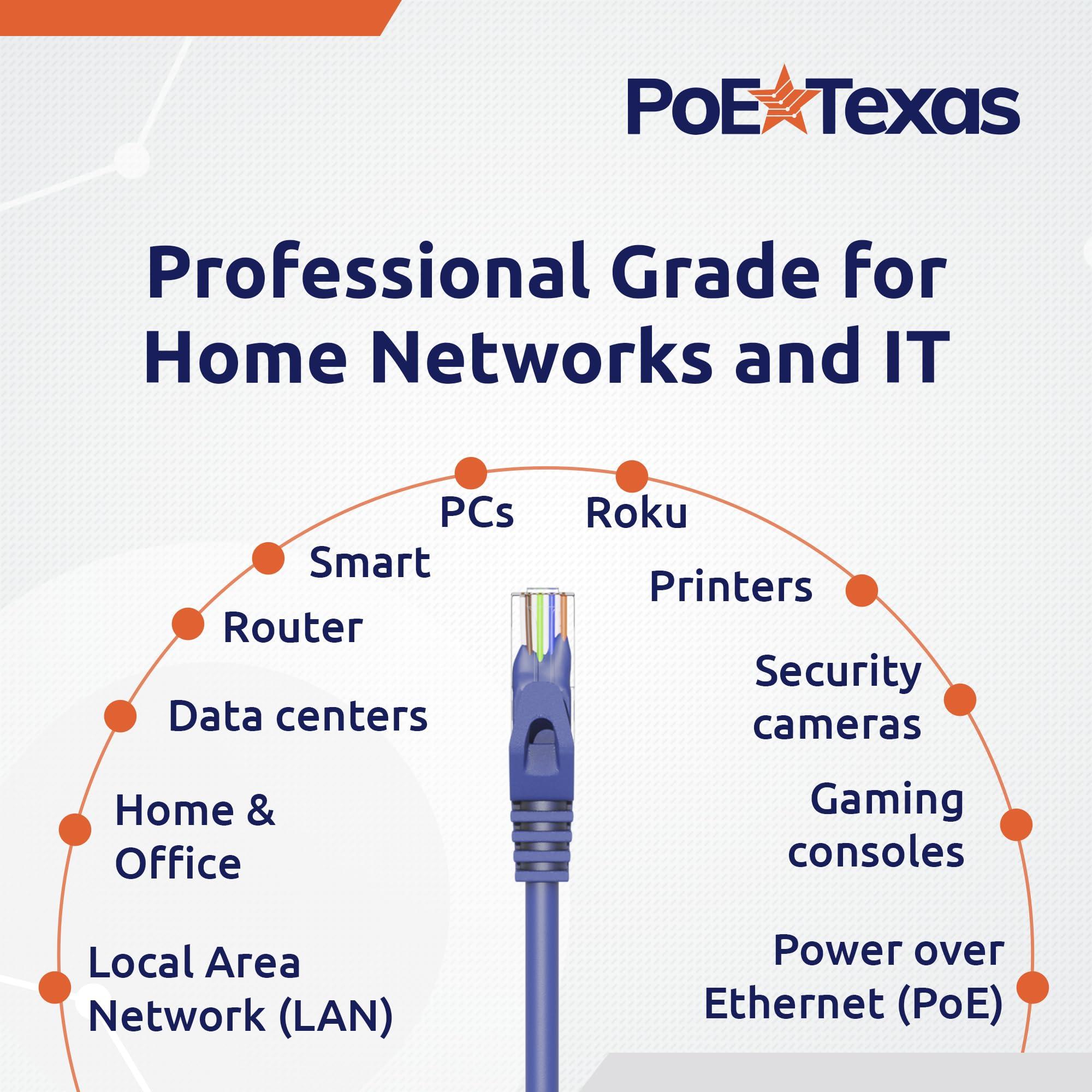 PoE Texas PoE Texas Cat 6 Ethernet Cable 3 Ft - 10 Pack - Snagless Patch Cable - 10 Gigabit High Speed 24AWG Network Cable - Cat6 Ethernet Cable Cat 6 Cable - Cat 6 Internet Cable Ethernet Cord (Blue, 3 Feet)