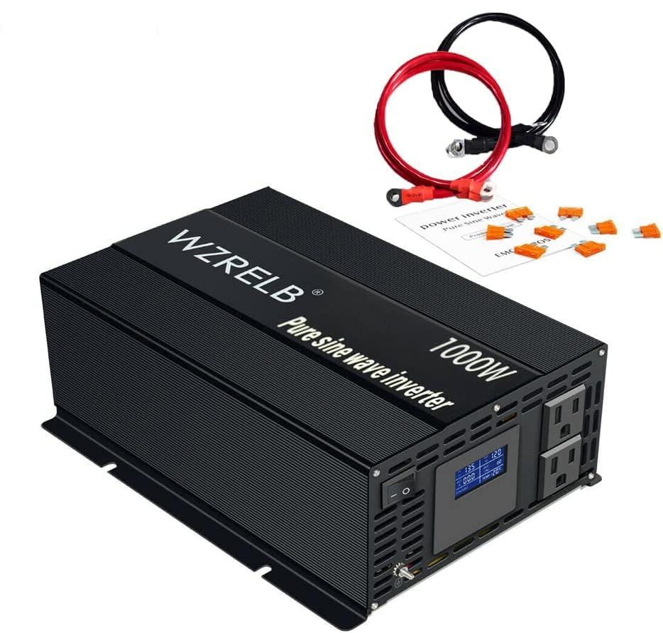 WZRELB WZRELB Pure Sine Wave Inverter 1000W 12VDC to 120VAC Solar Power Converter Truck RV Home LCD Display