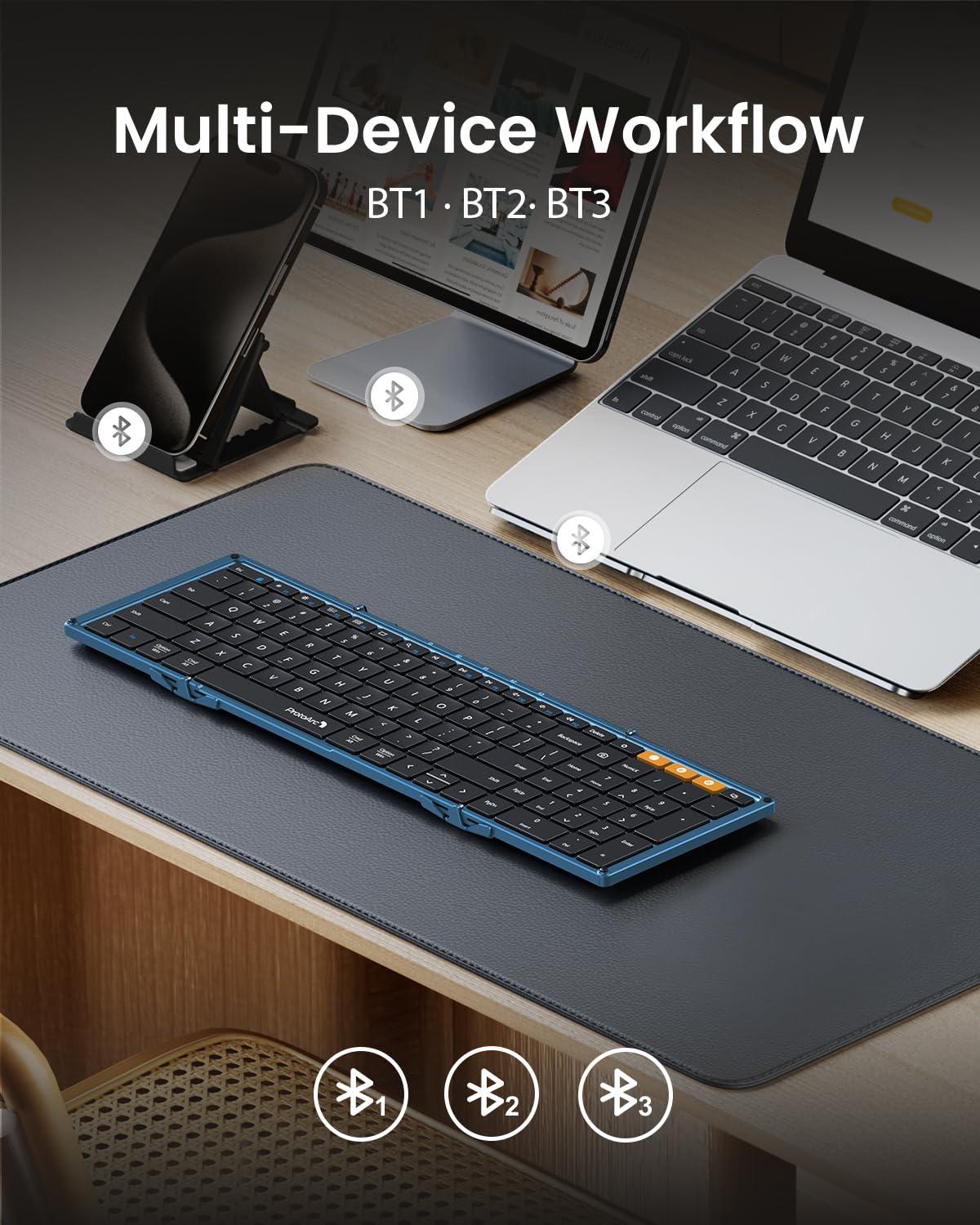 ProtoArc ProtoArc Foldable Bluetooth Keyboard, XK01 Folding Wireless Portable Keyboard with Number Pad, Full-Size Travel Keyboard for Windows iOS Android Tablet Smartphone Laptop PC - Dark Blue