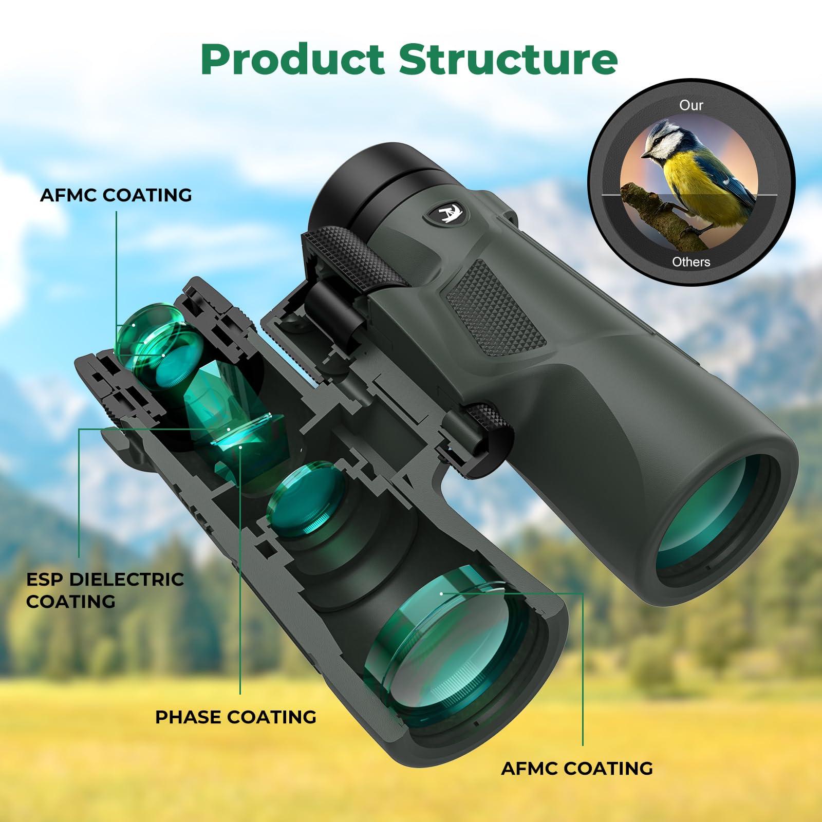 Gosky Gosky 10X42 HD Binoculars for Adults with Phone Adapter, High Power Binoculars with BAK4 Prism and FMC Lens, Waterproof Binocularsfor Bird Watching Hunting Traveling Outdoor Sports