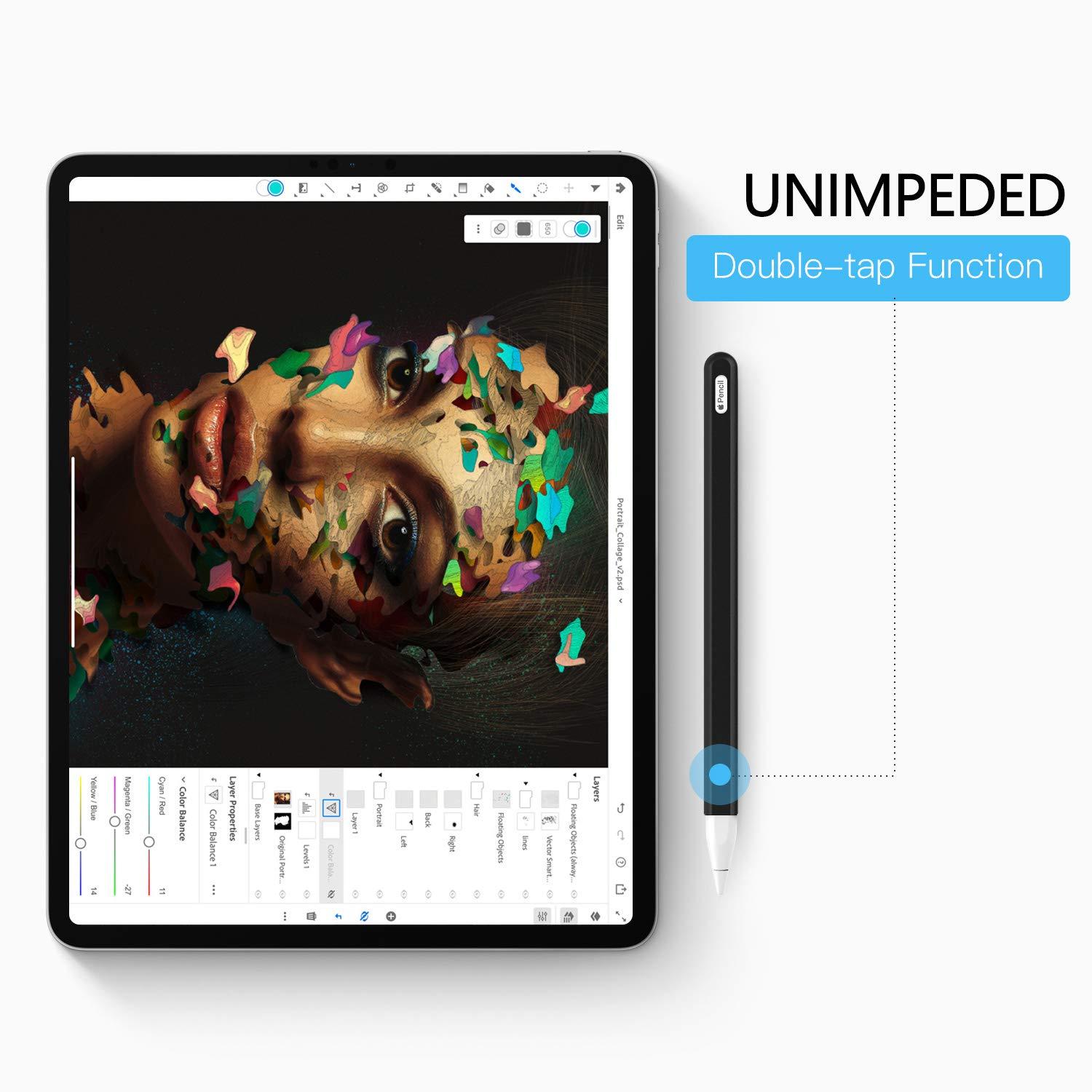 MoKo MoKo Pencil Case for Apple Pencil 2nd Generation/Apple Pencil Pro, [2 Pieces] Protective Silicone Apple Pencil 2nd Generation Pencil Holder Sleeve and Protective Nib Cover for Apple Pencil 2, Black