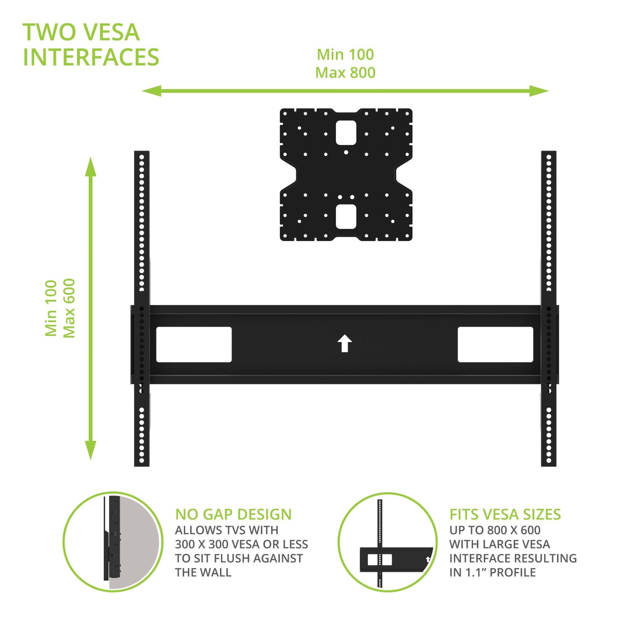 Kanto Kanto R600 Recessed in-Wall Articulating TV Mount for 65\" - 90\" TVs | Fits Large TV Breakout Boxes & Other Gear | Accessory Plate with Space for Full Size AV Gear | Install Between 16\" Studs