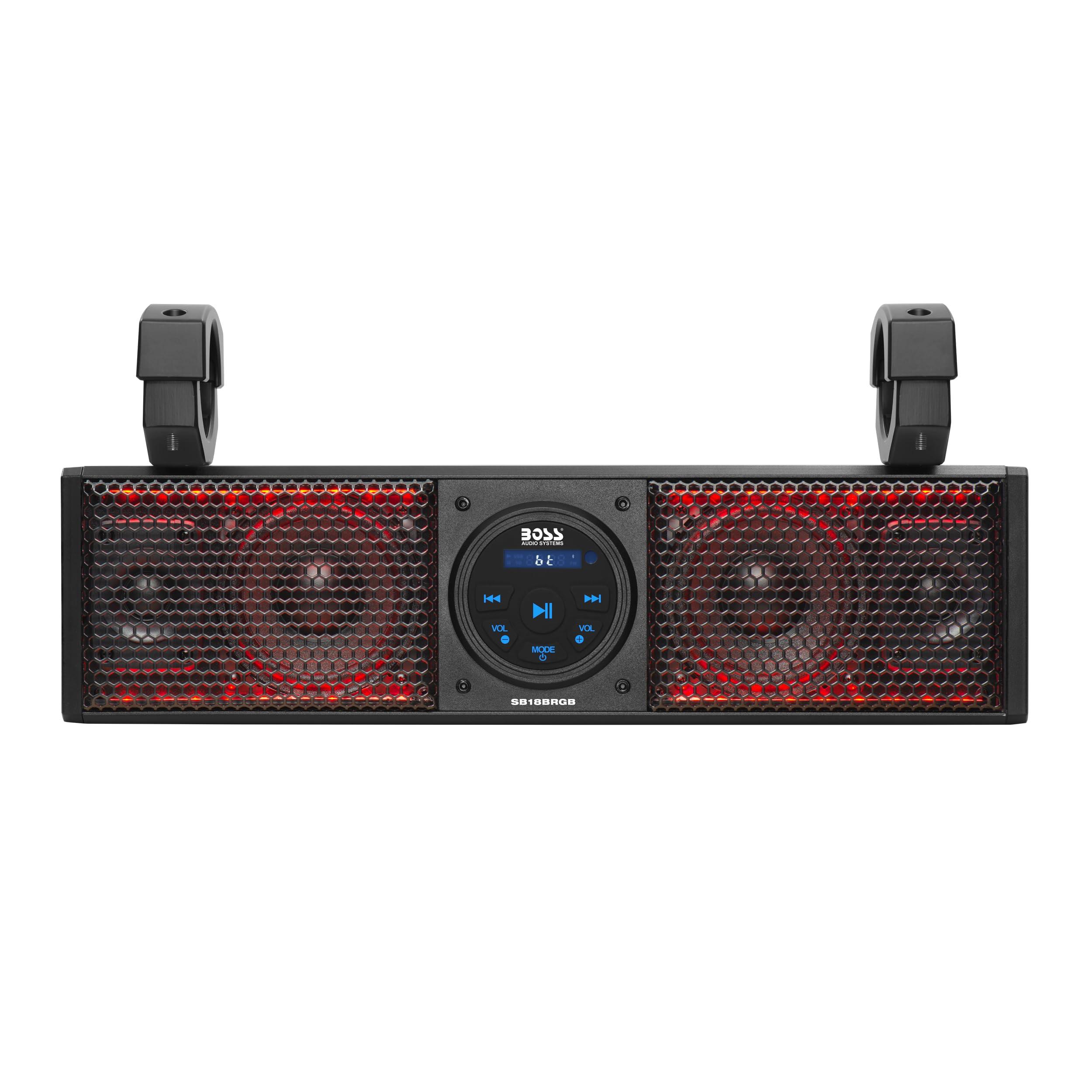 BOSS Audio Systems BOSS Audio Systems SB18BRGB ATV UTV Sound Bar System - 18 Inches Wide, IPX5 Rated Weatherproof, Bluetooth Audio, Amplified, 4 inch Speakers, 1 Inch Tweeters, USB Port, RGB Multicolor Illumination