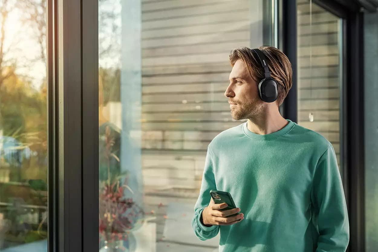 PHILIPS Philips Active Noise Cancelling Headphones Wireless Bluetooth Flat Folding Lightweight Over Ear Wireless Headphones w/Multipoint Bluetooth Connection 30h Playtime with Deep Bass
